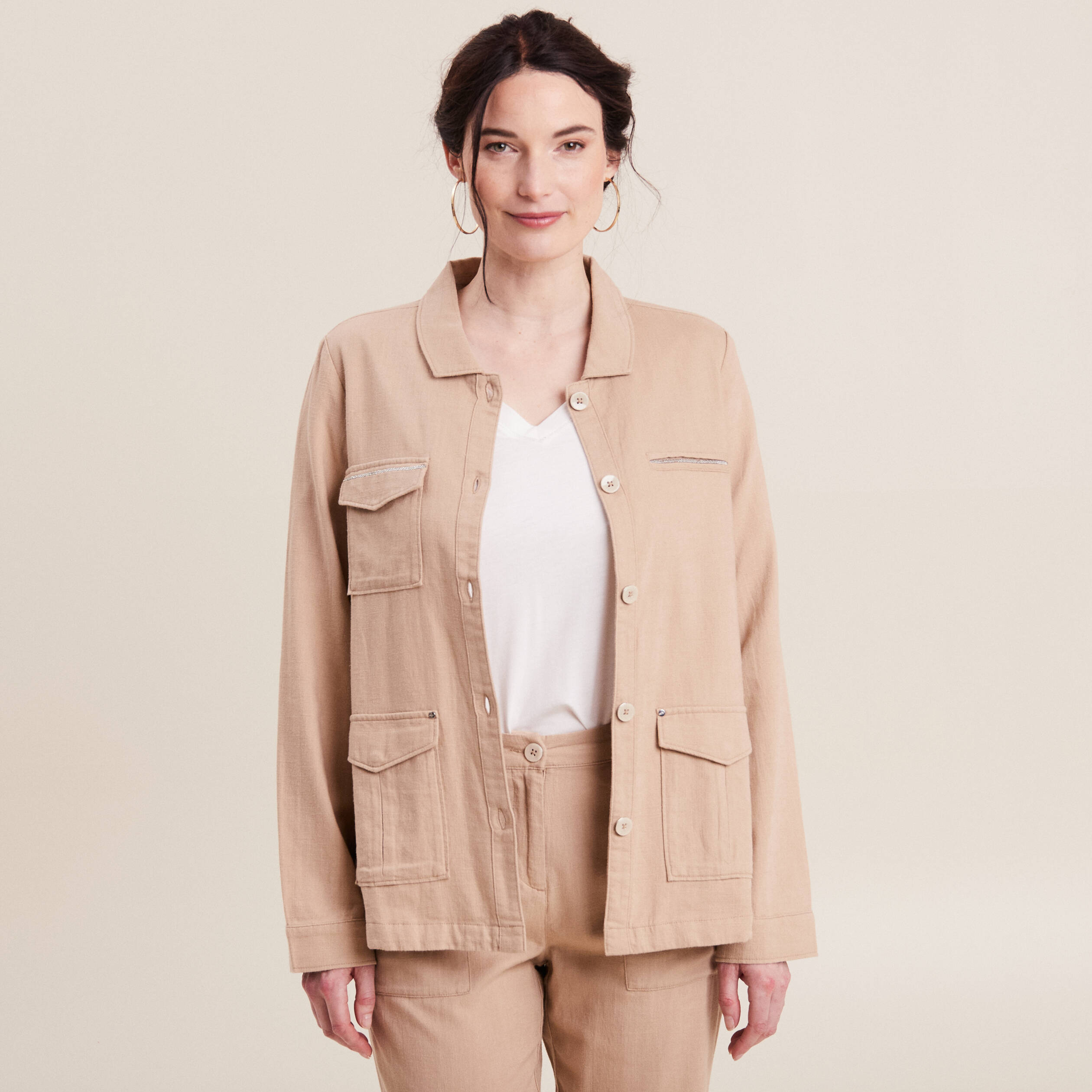 Veste droite boutonnée sable femme