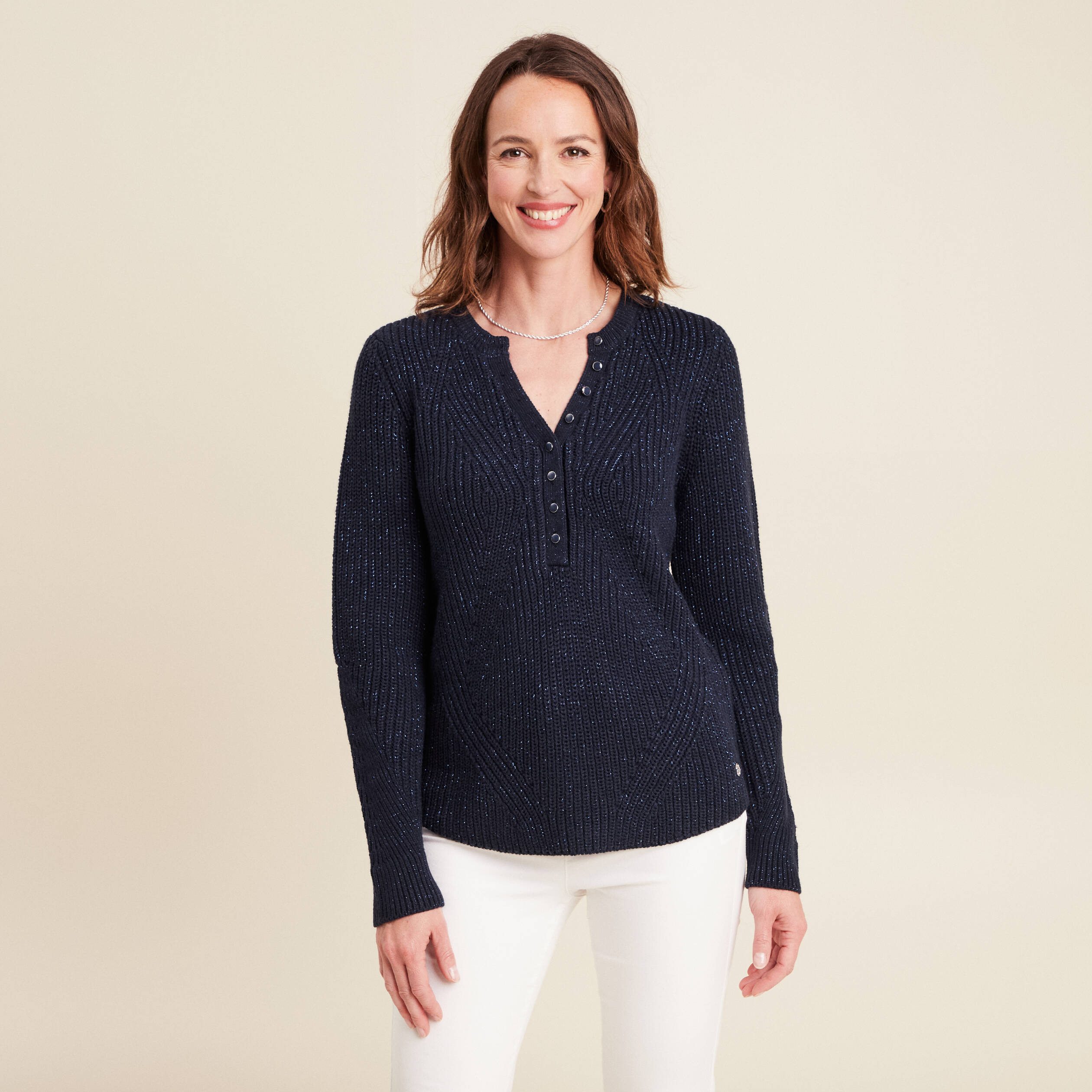 Pull manches longues bleu marine femme