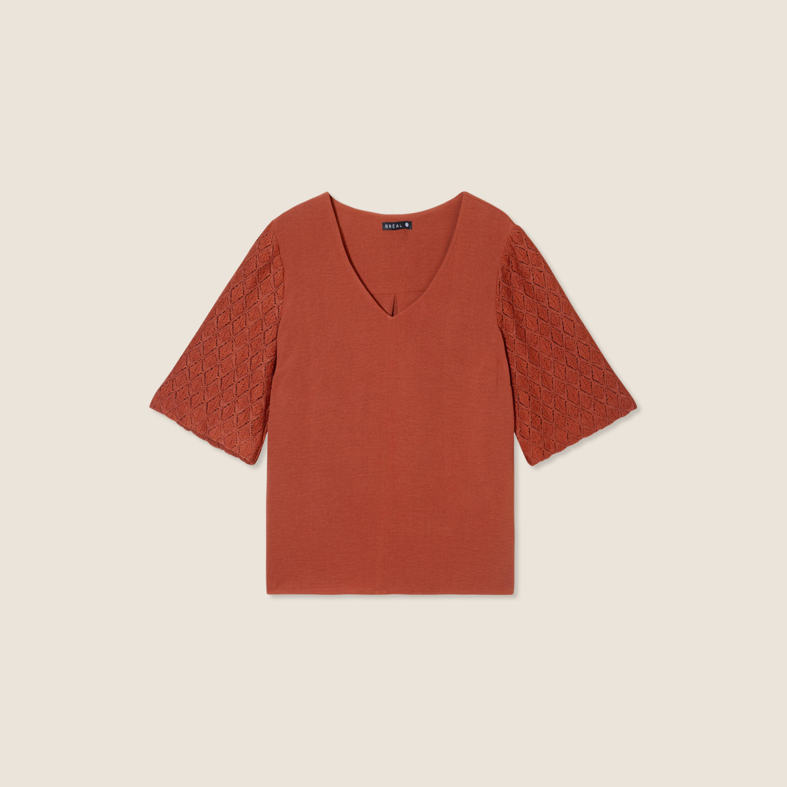 Blouse manches 3/4 marron foncé femme