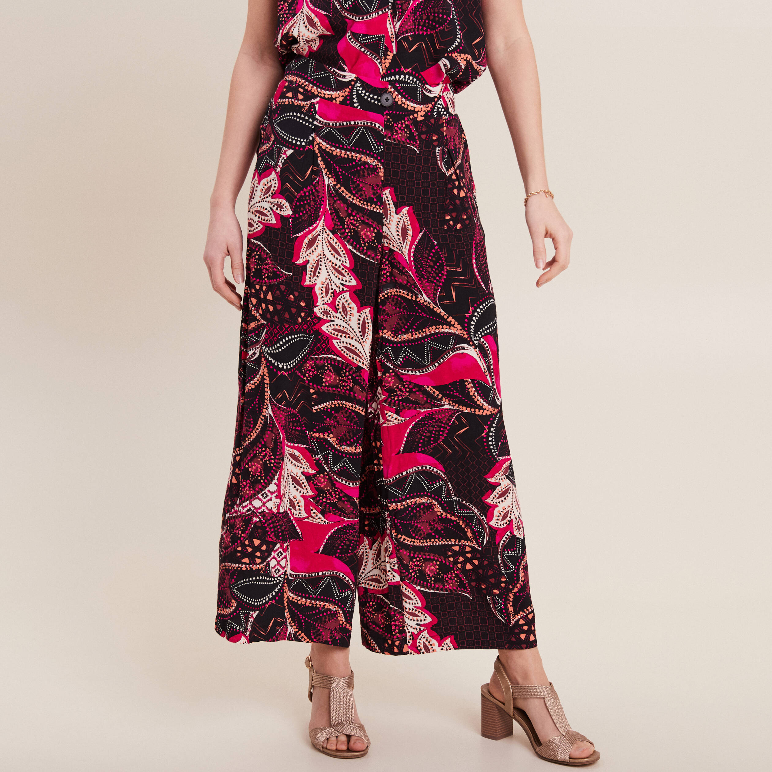 Pantalon flou large 7/8ème noir femme