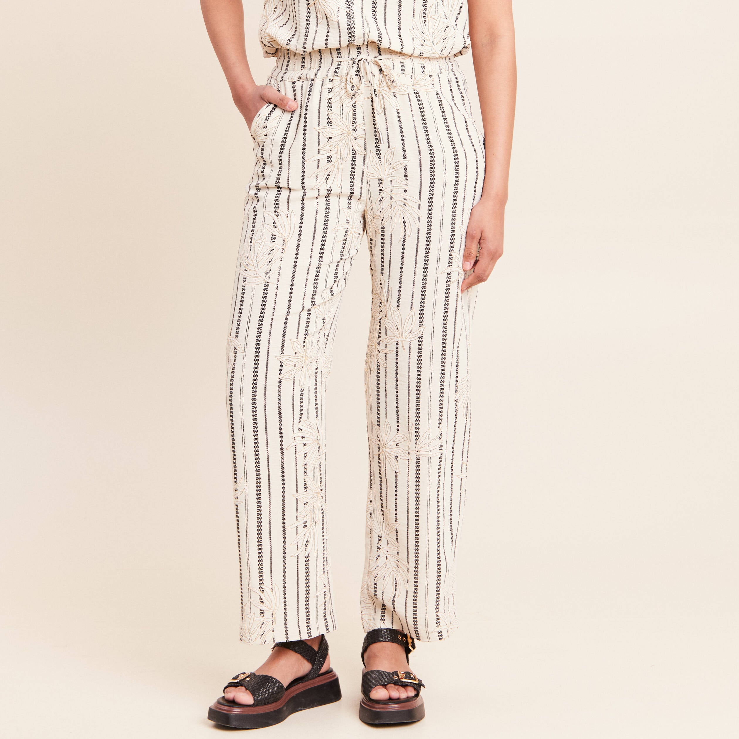 Pantalon large taille haute noir femme