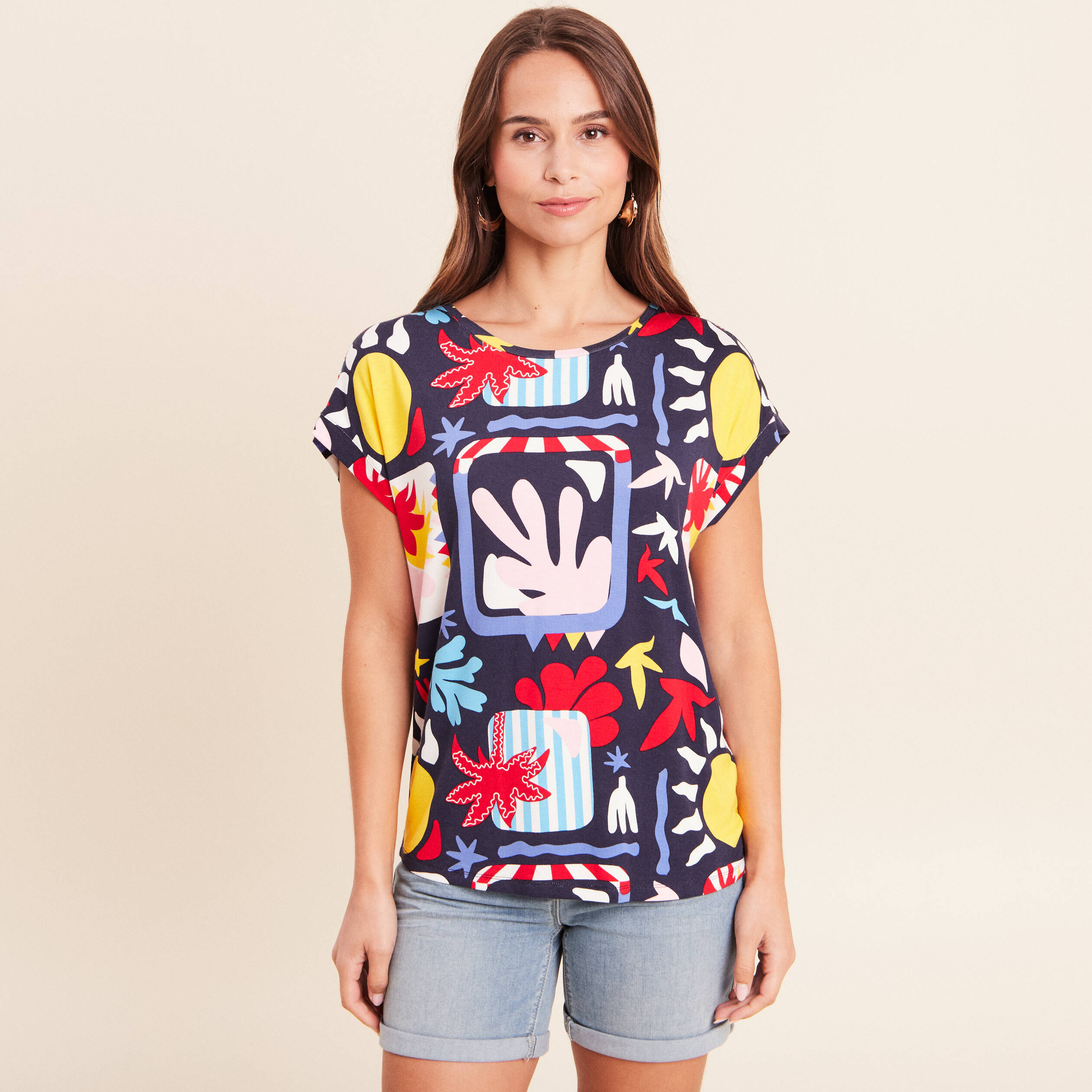 T-shirt manches courtes multicolore femme