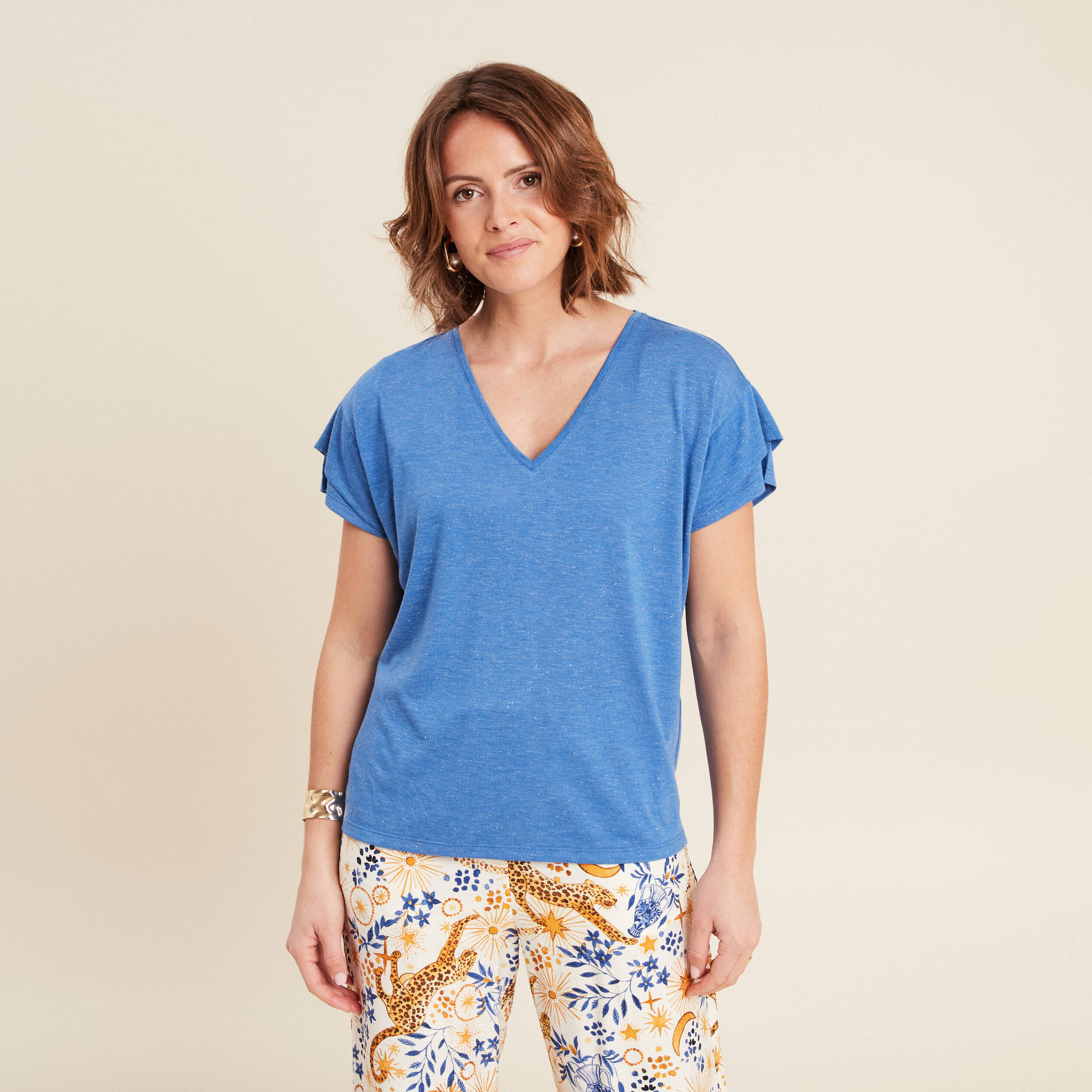 T-shirt manches courtes bleu femme