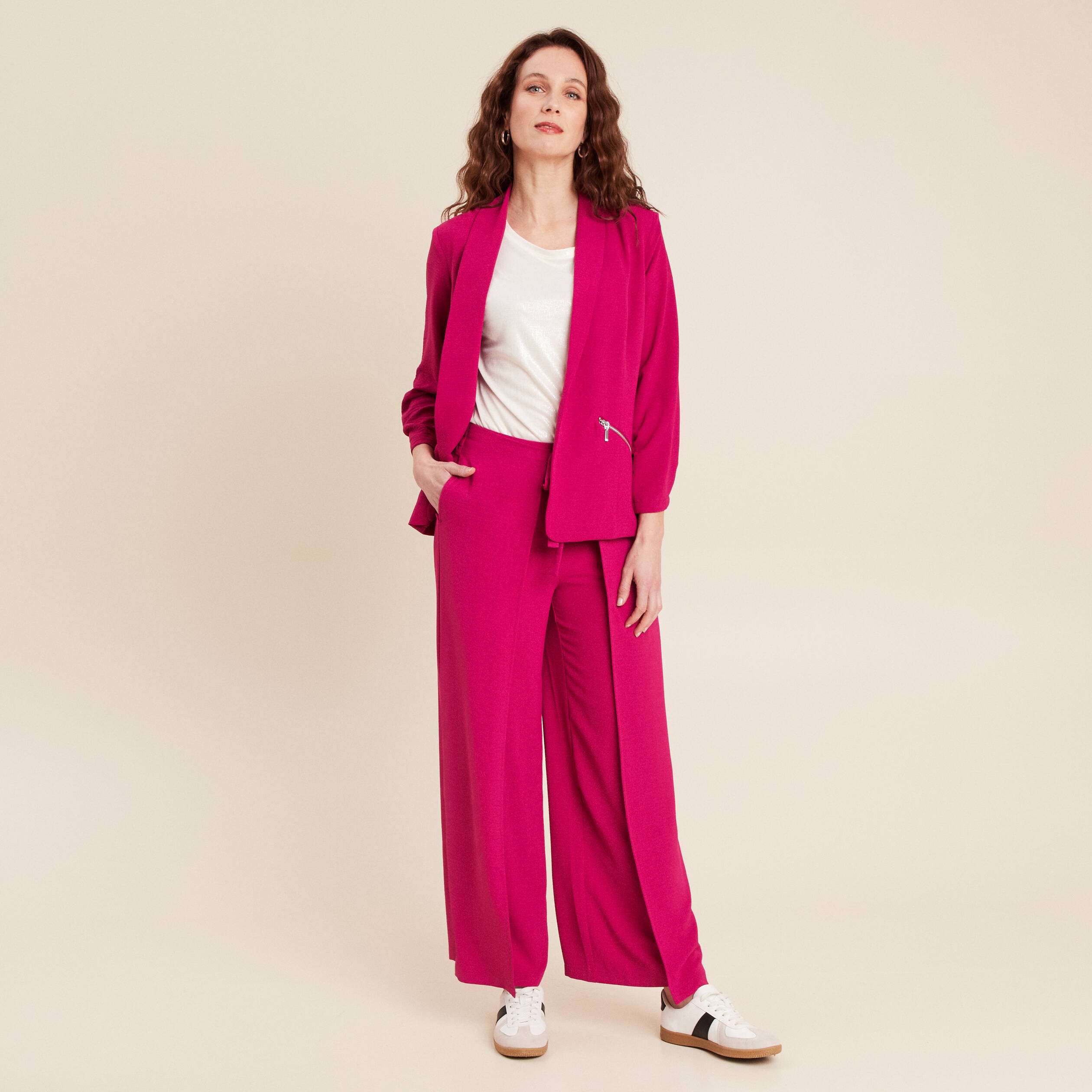 Pantalon portefeuille rose fushia femme