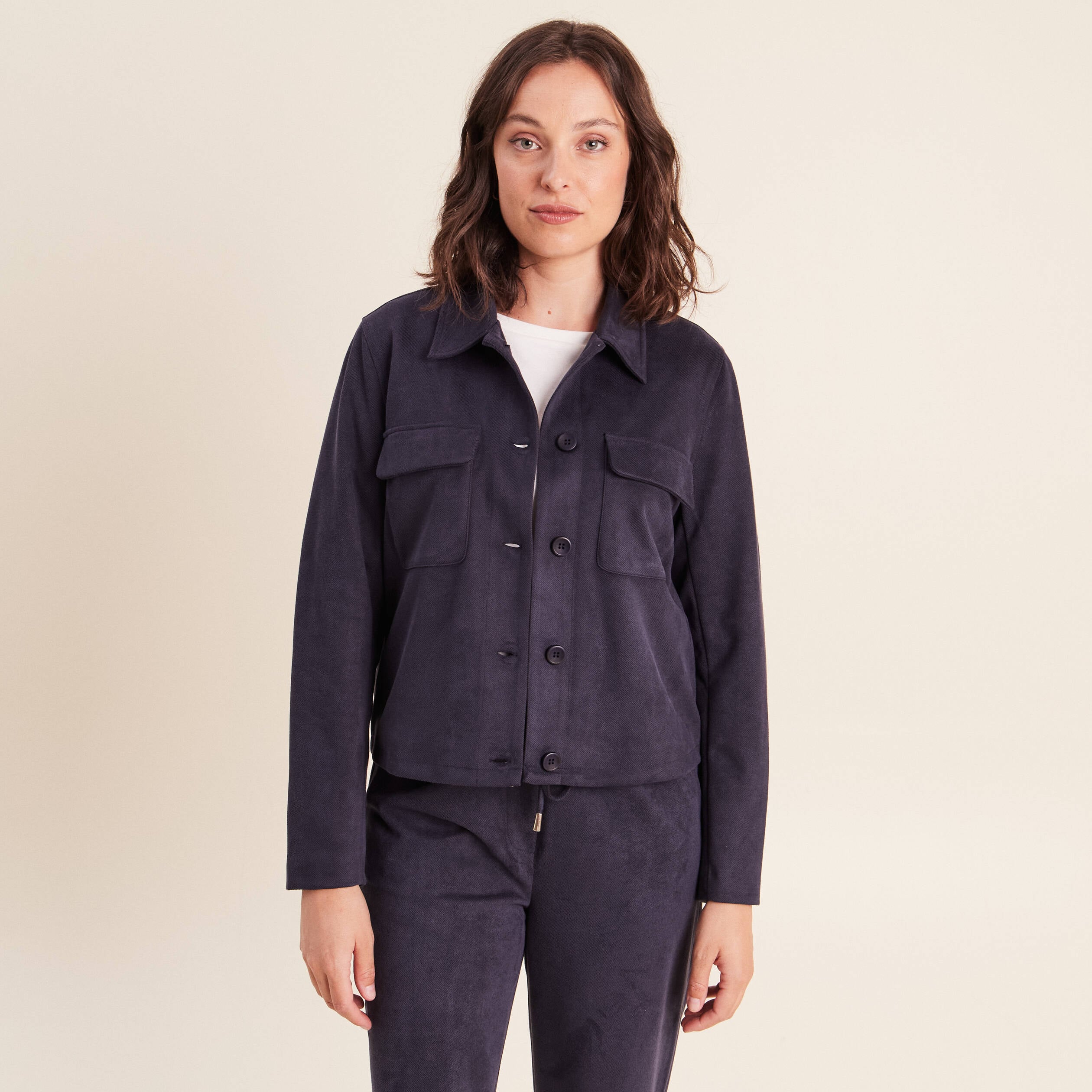 Veste doubl&eacute;e bleu fonc&eacute; femme
