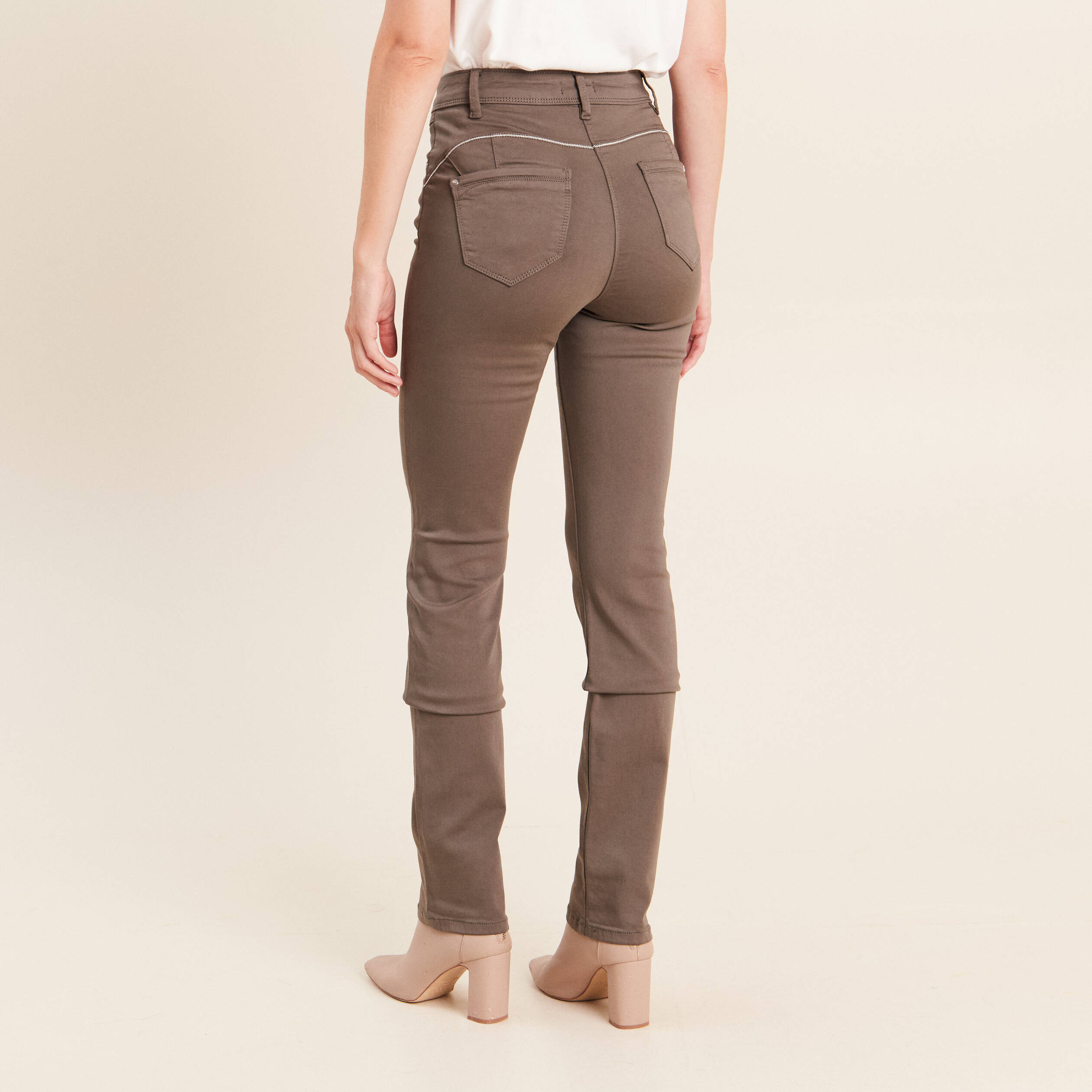 Pantalon droit taille haute vert kaki femme