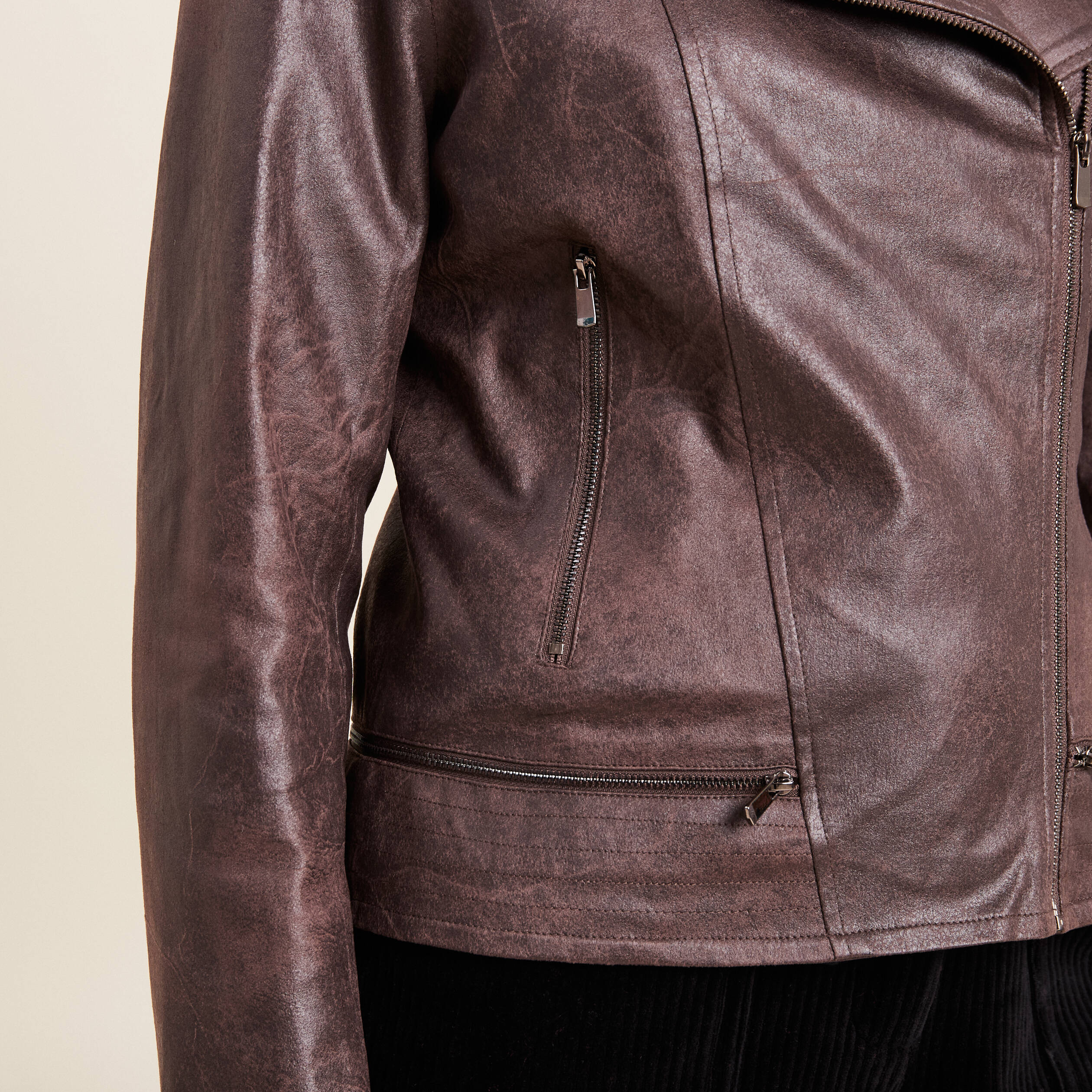 veste esprit motard zippee marron fonce femme Veste esprit motard zippée marron foncé femme
