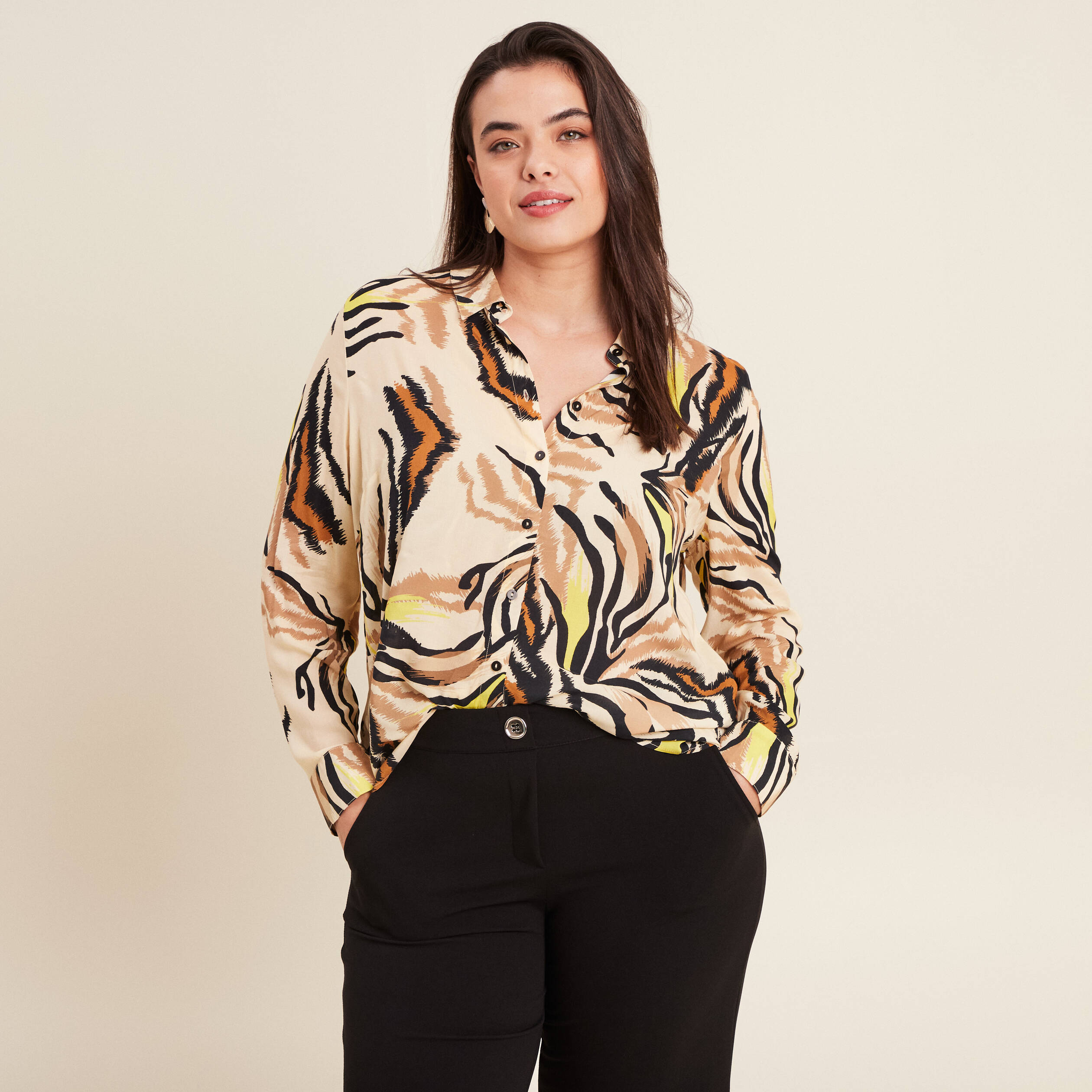 Chemise manches longues creme femme