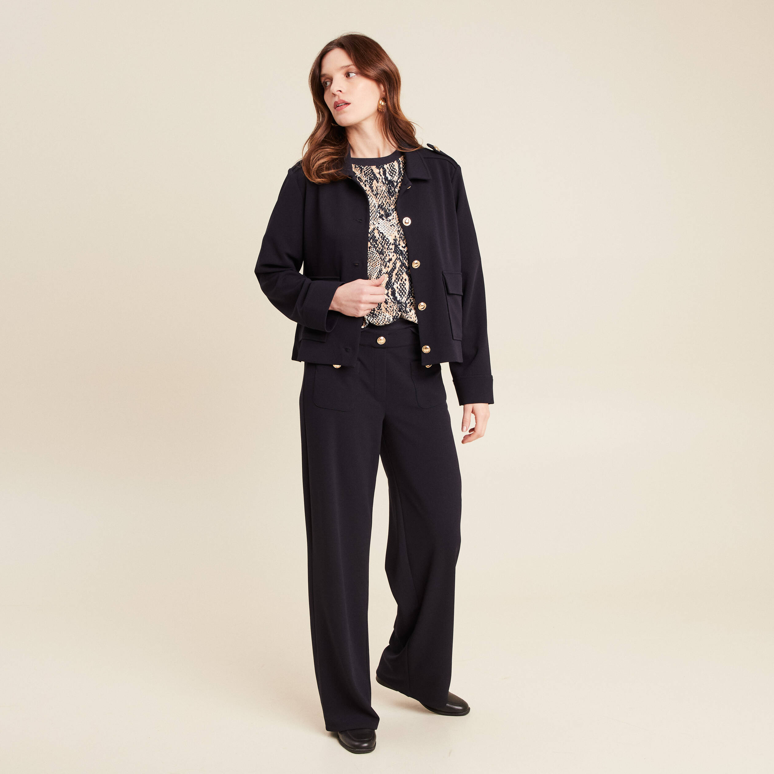 Veste boutonnée bleu foncé femme