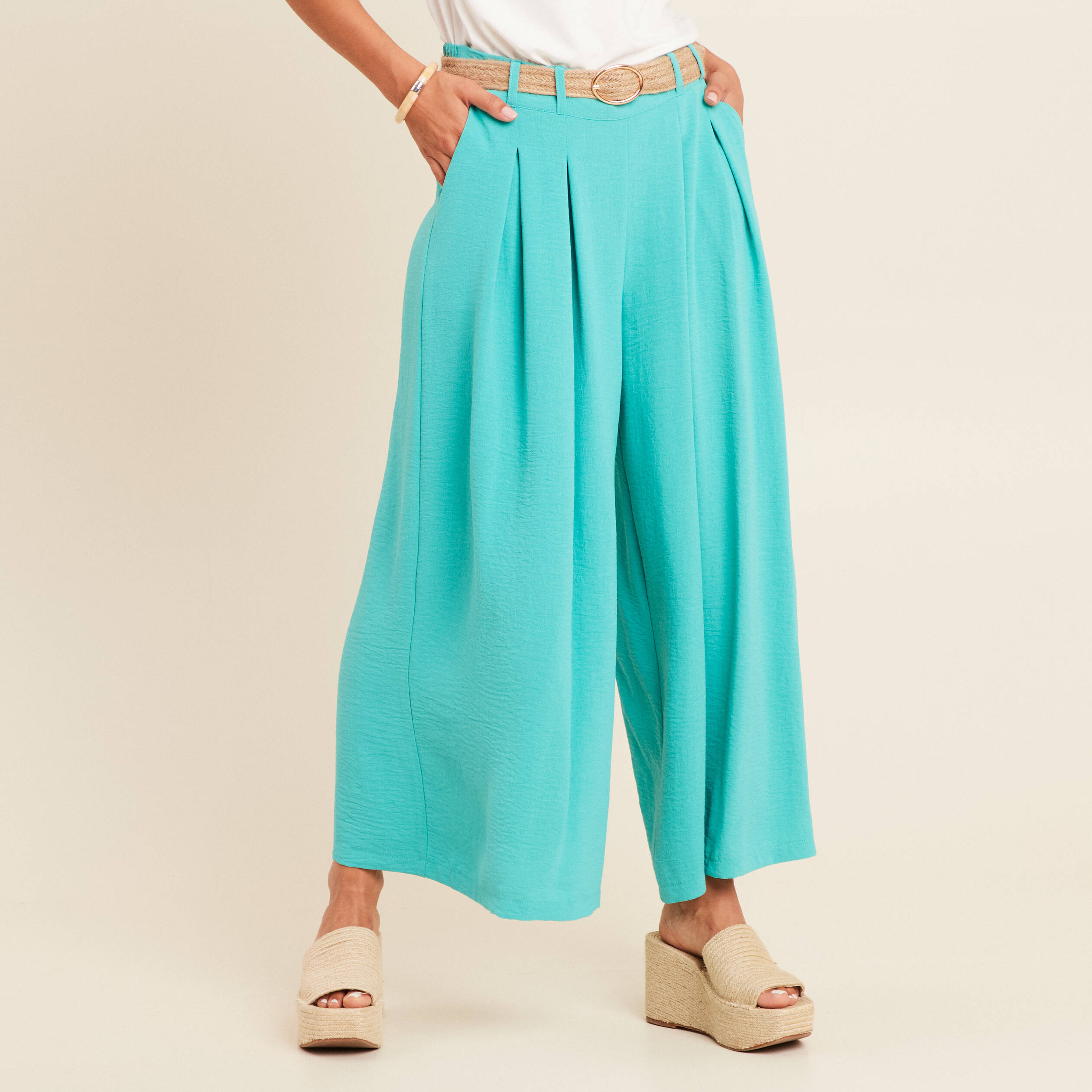 pantalon jupe culotte large vert turquoise femme Pantalon jupe-culotte large vert turquoise femme