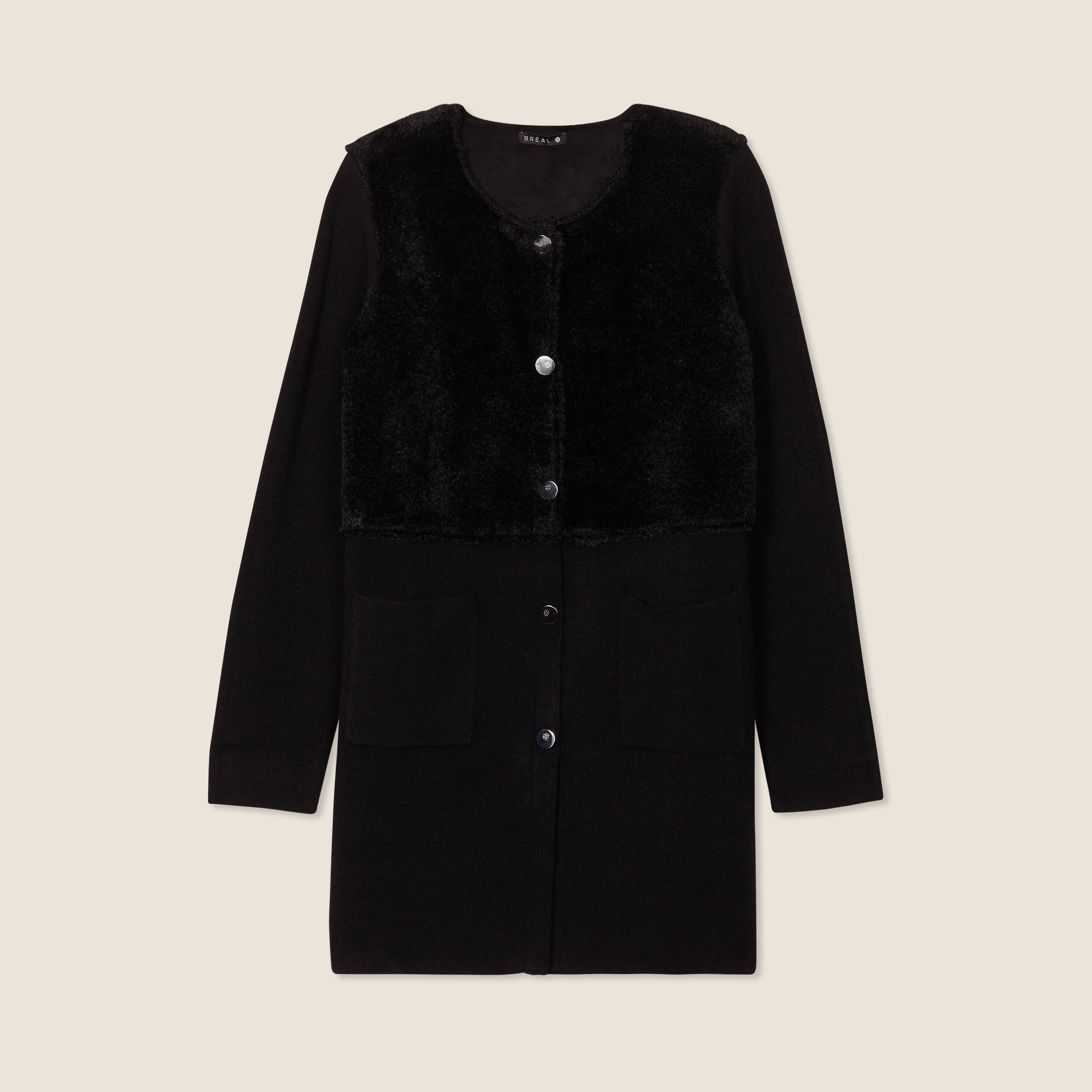 Veste droite buste bouclette noir femme