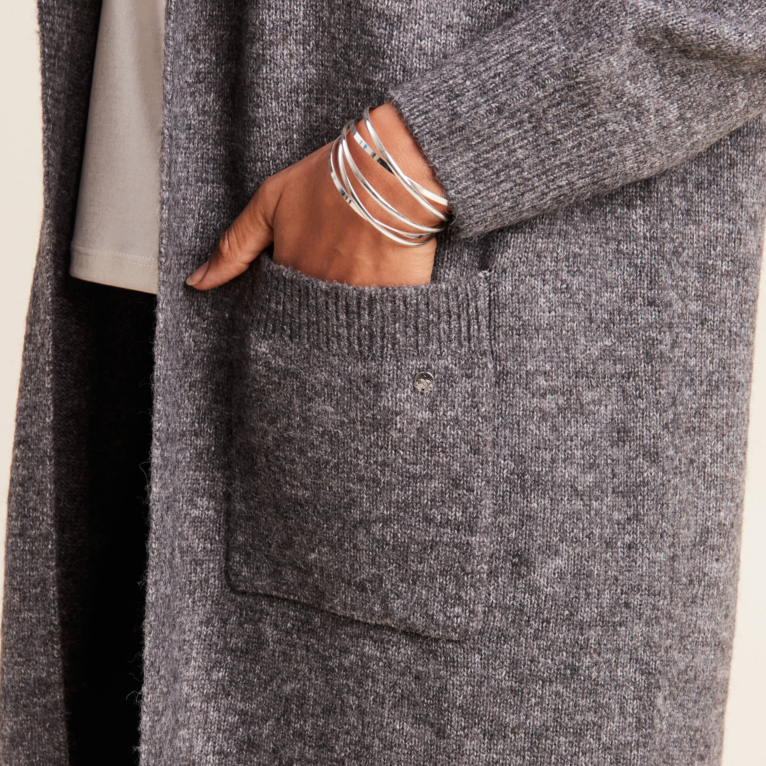 gilet long manches longues gris fonce femme Gilet long manches longues gris foncé femme