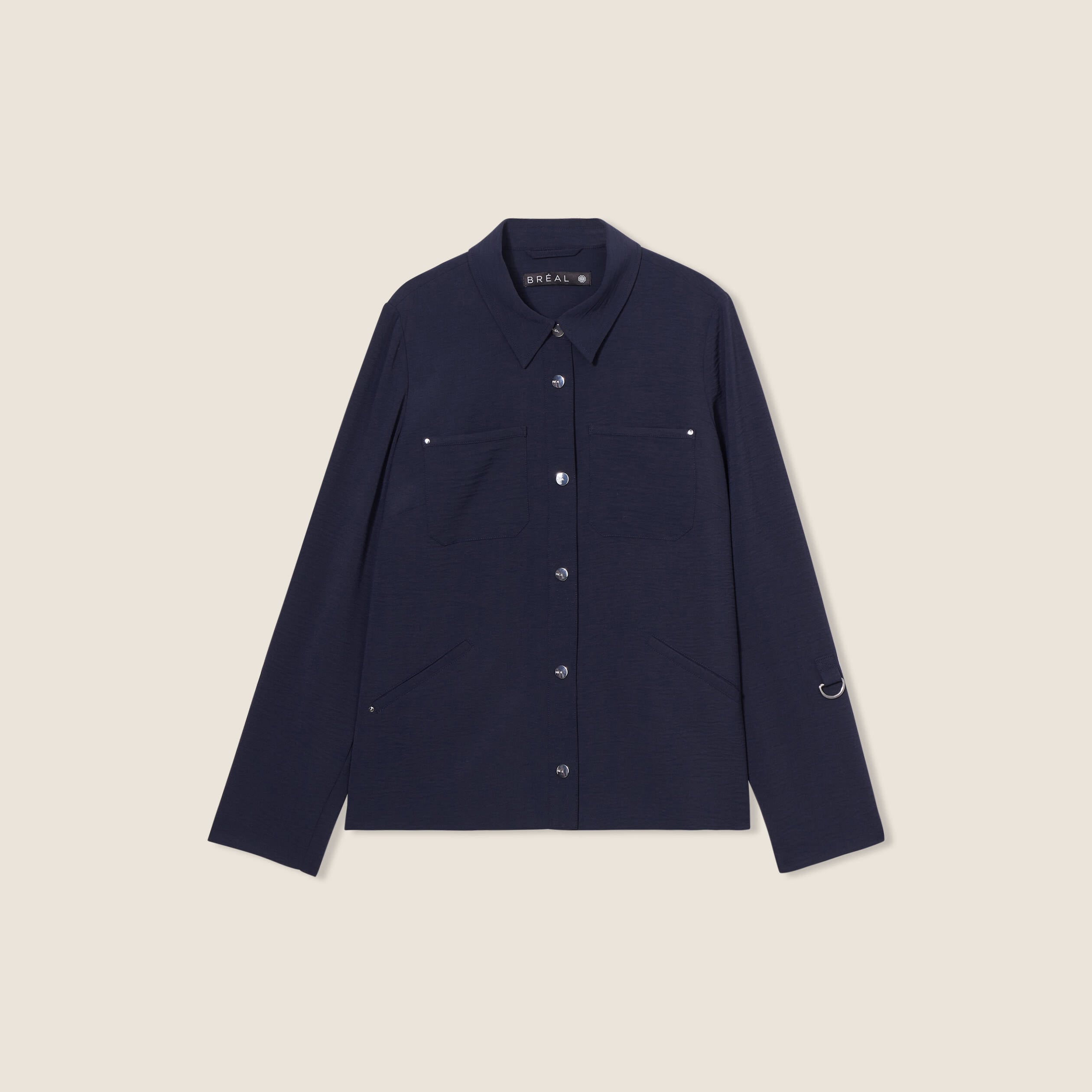 Veste cintr&eacute;e boutonn&eacute;e bleu fonc&eacute; femme