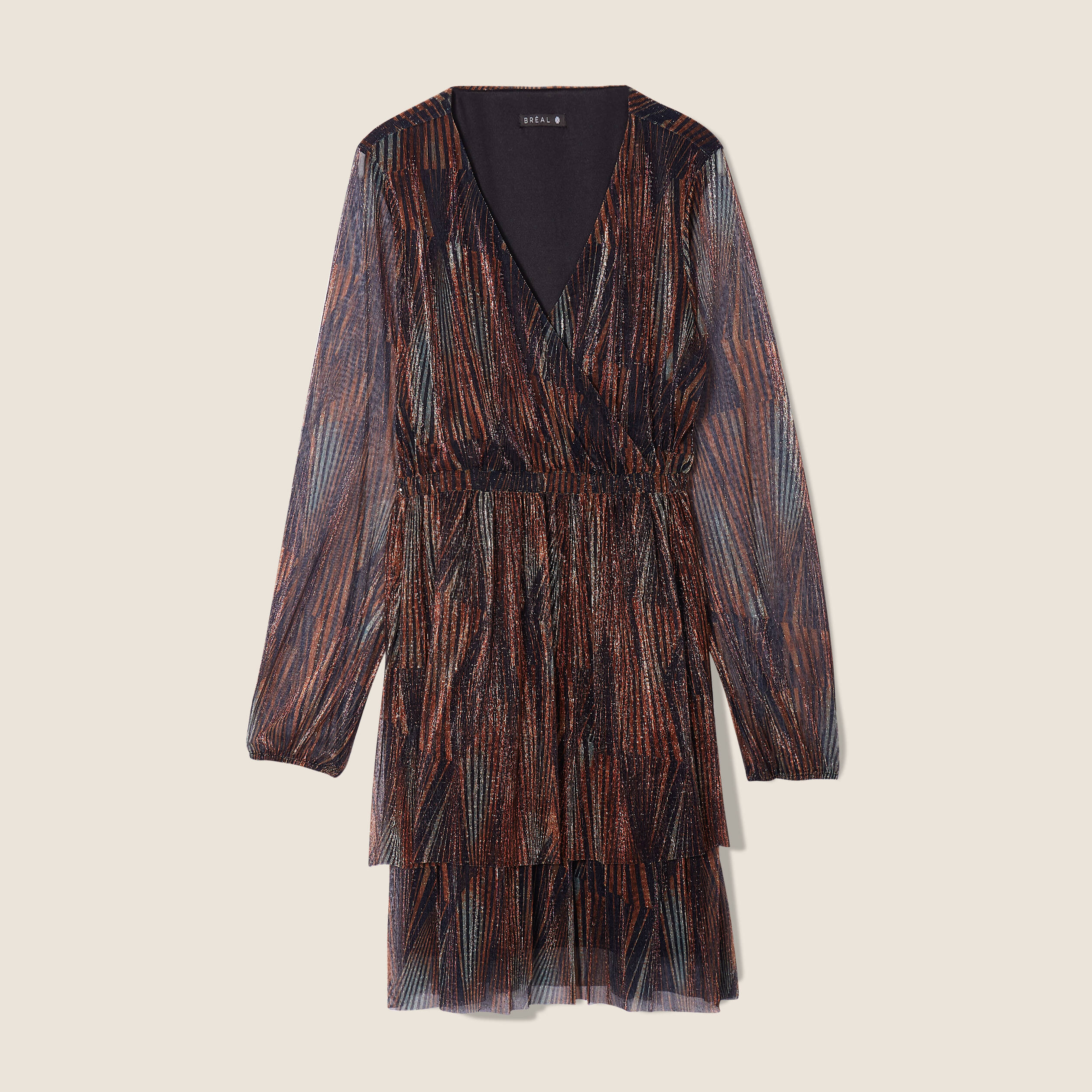 Robe droite fils métallisés couleur cuivre femme