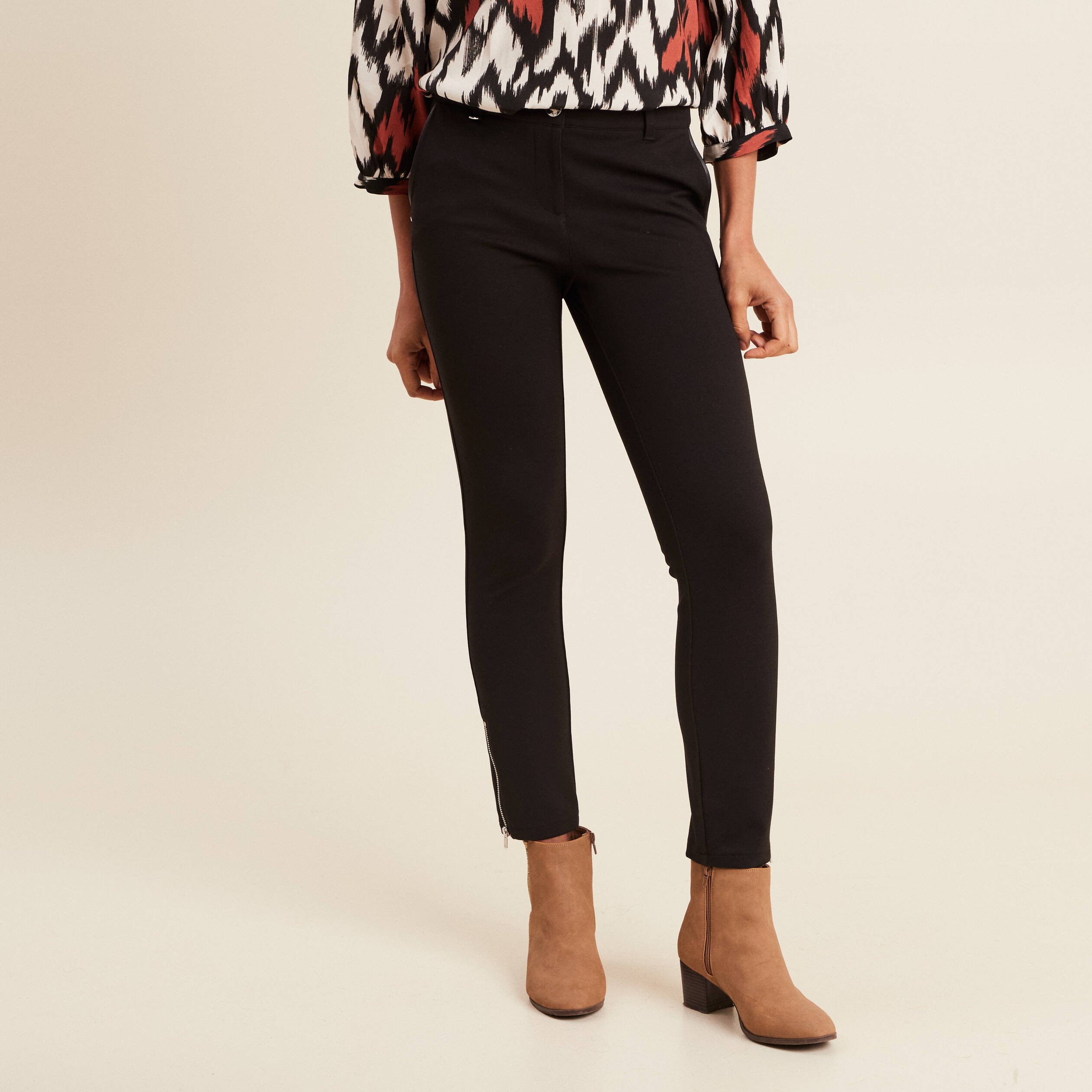 pantalon ajuste details zippes noir femme Pantalon ajusté détails zippés noir femme