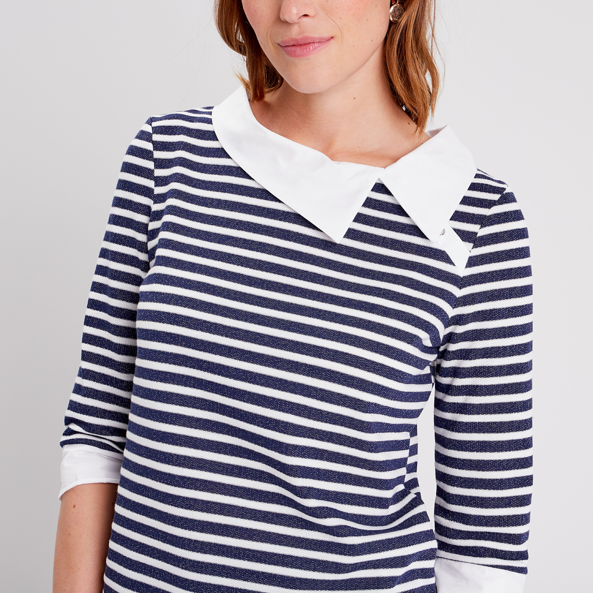 T-shirt manches 3/4 bleu marine femme