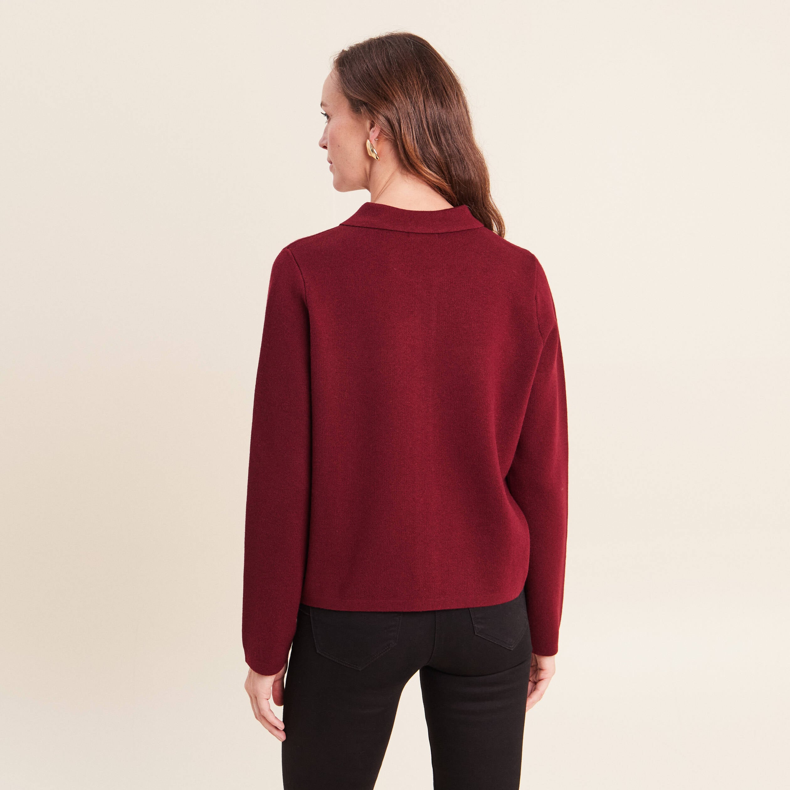Veste col chemise manches longues bordeaux femme