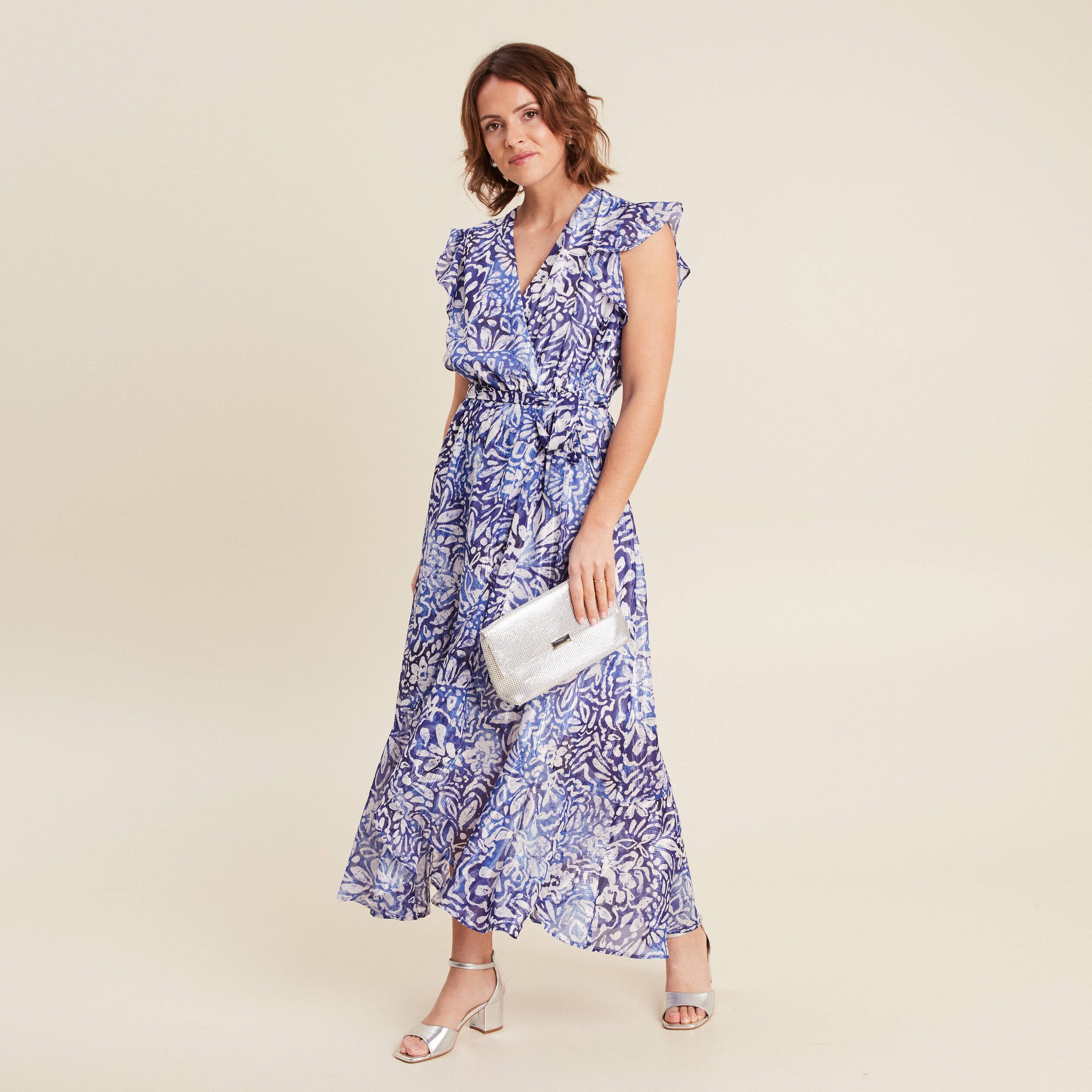 Robe longue portefeuille bleu femme