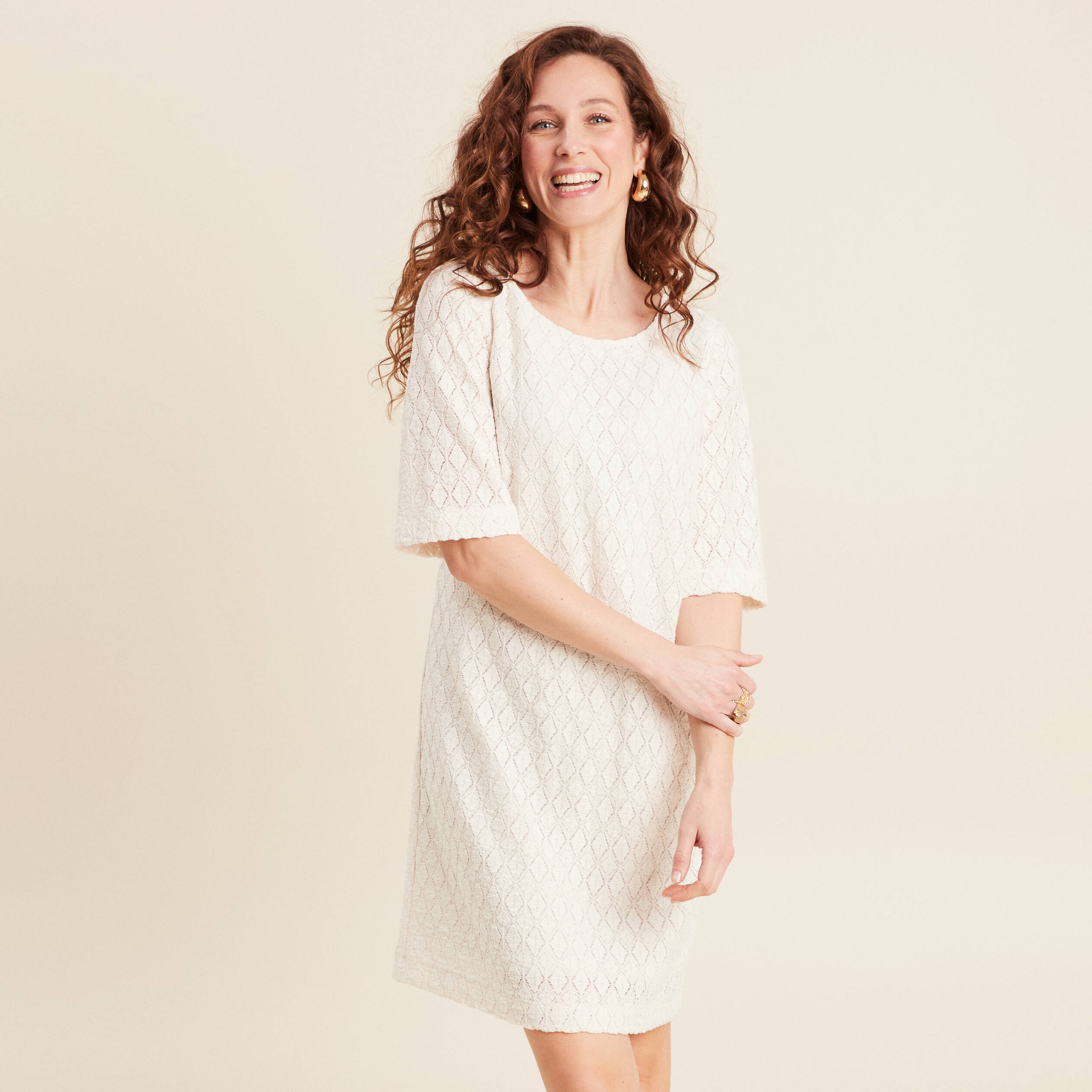 Robe droite dentelle ecru femme | Br?�al