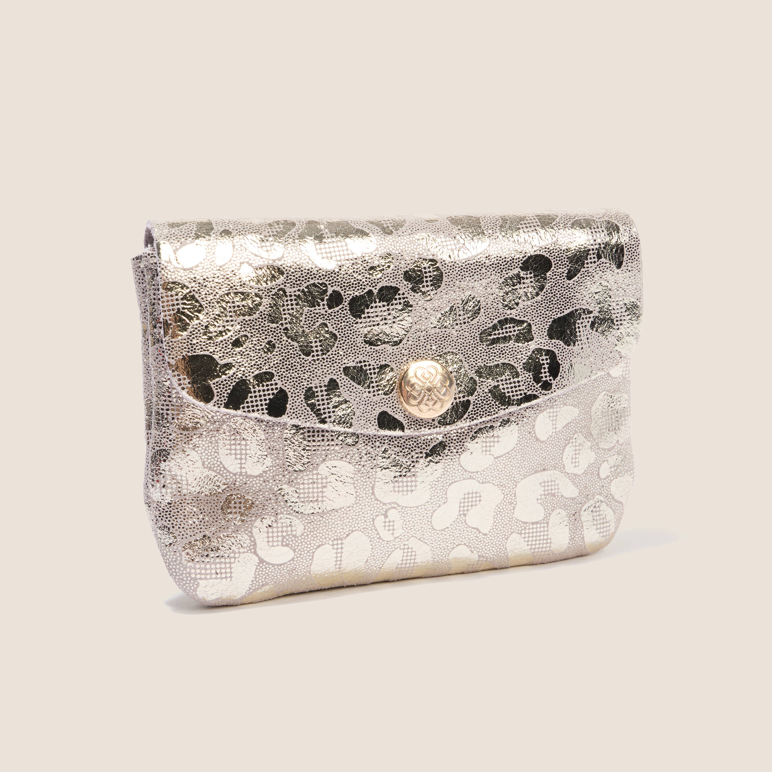 Porte-monnaie en cro&ucirc;te de cuir gris femme