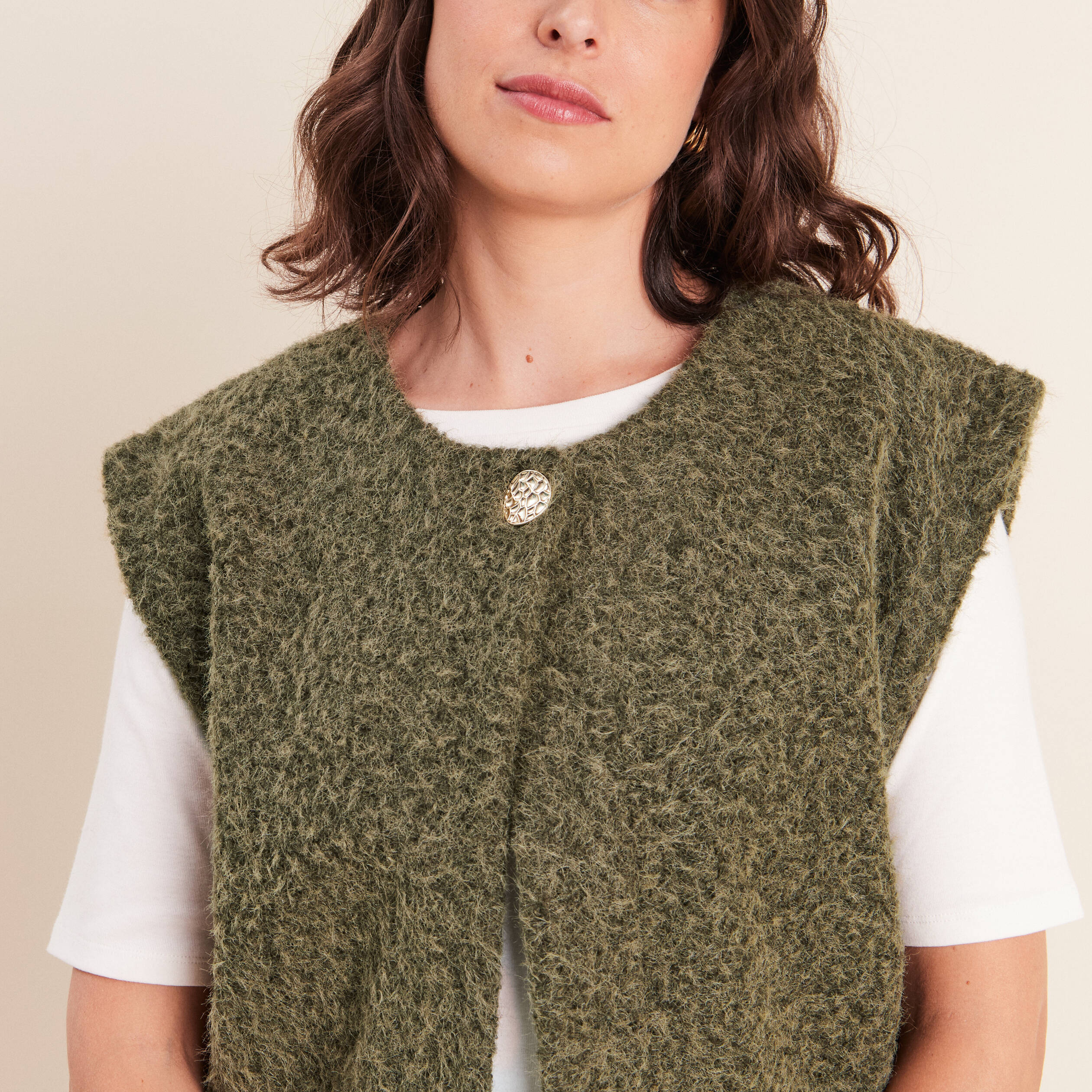 Gilet ample sans manches vert kaki femme