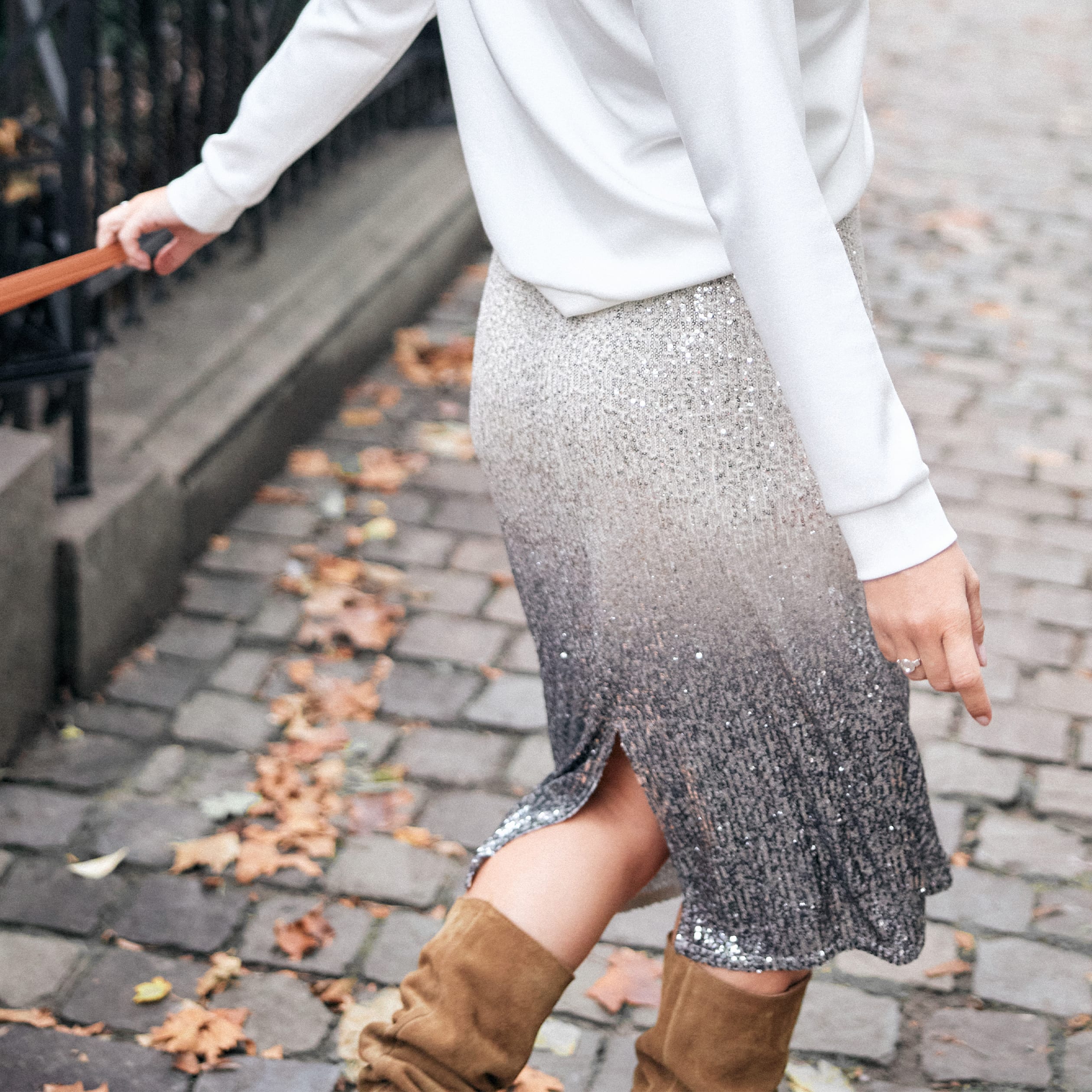 Jupe longue ajustee sequins gris argent femme Breal
