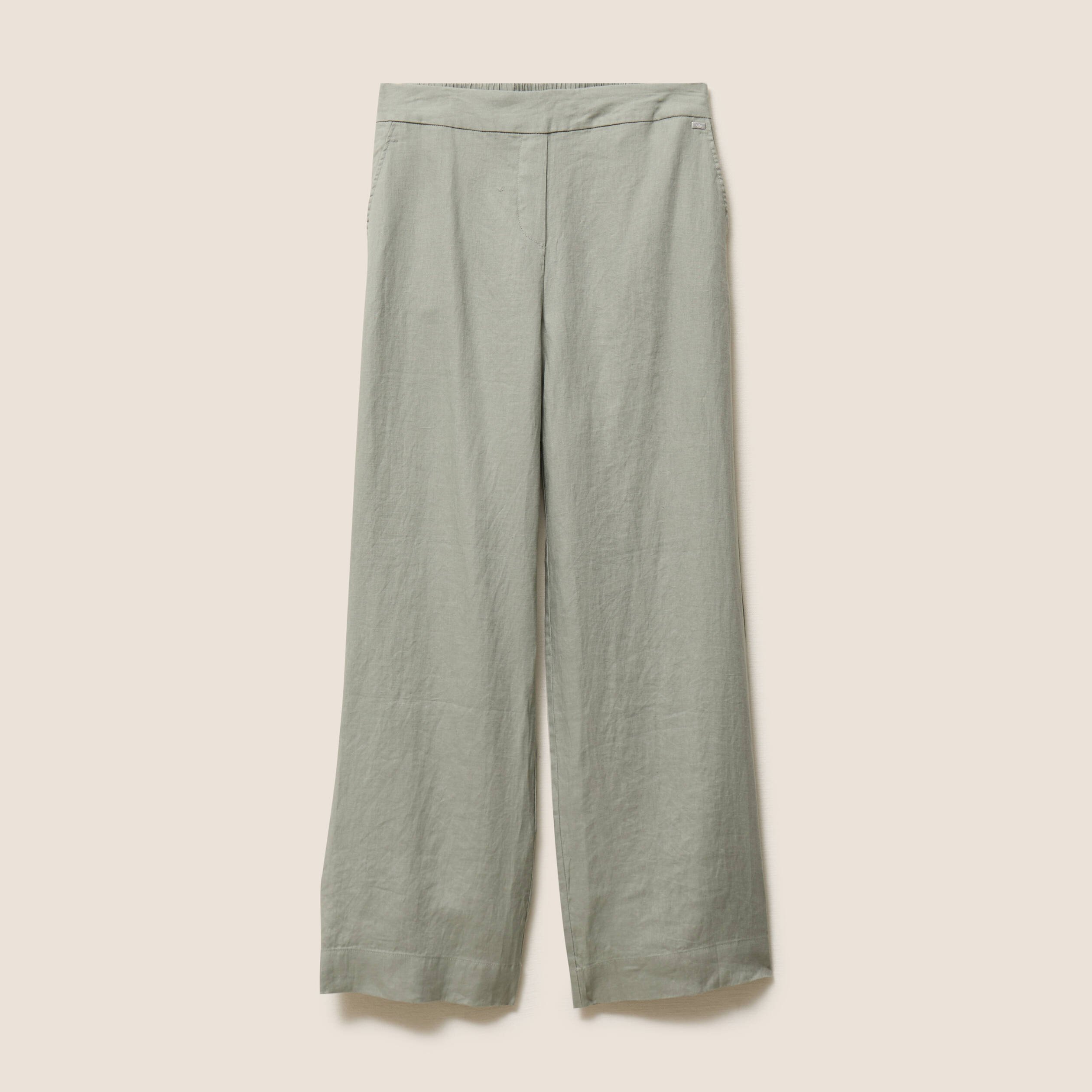 pantalon large taille haute en lin vert clair femme Pantalon large taille haute en lin vert clair femme