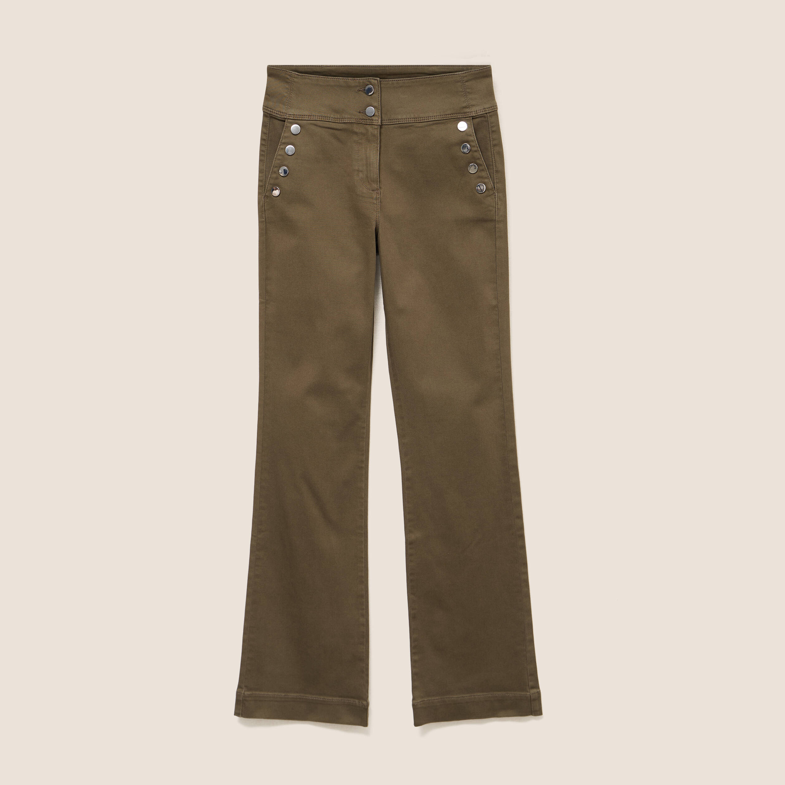 Pantalon coupe bootcut &agrave; pont vert kaki femme
