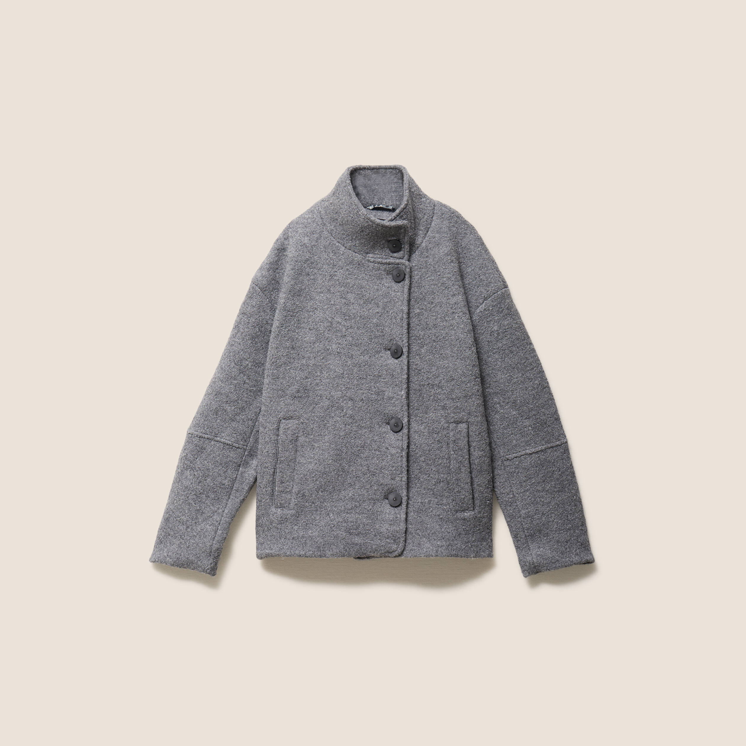 Manteau doubl&eacute; col montant gris clair femme