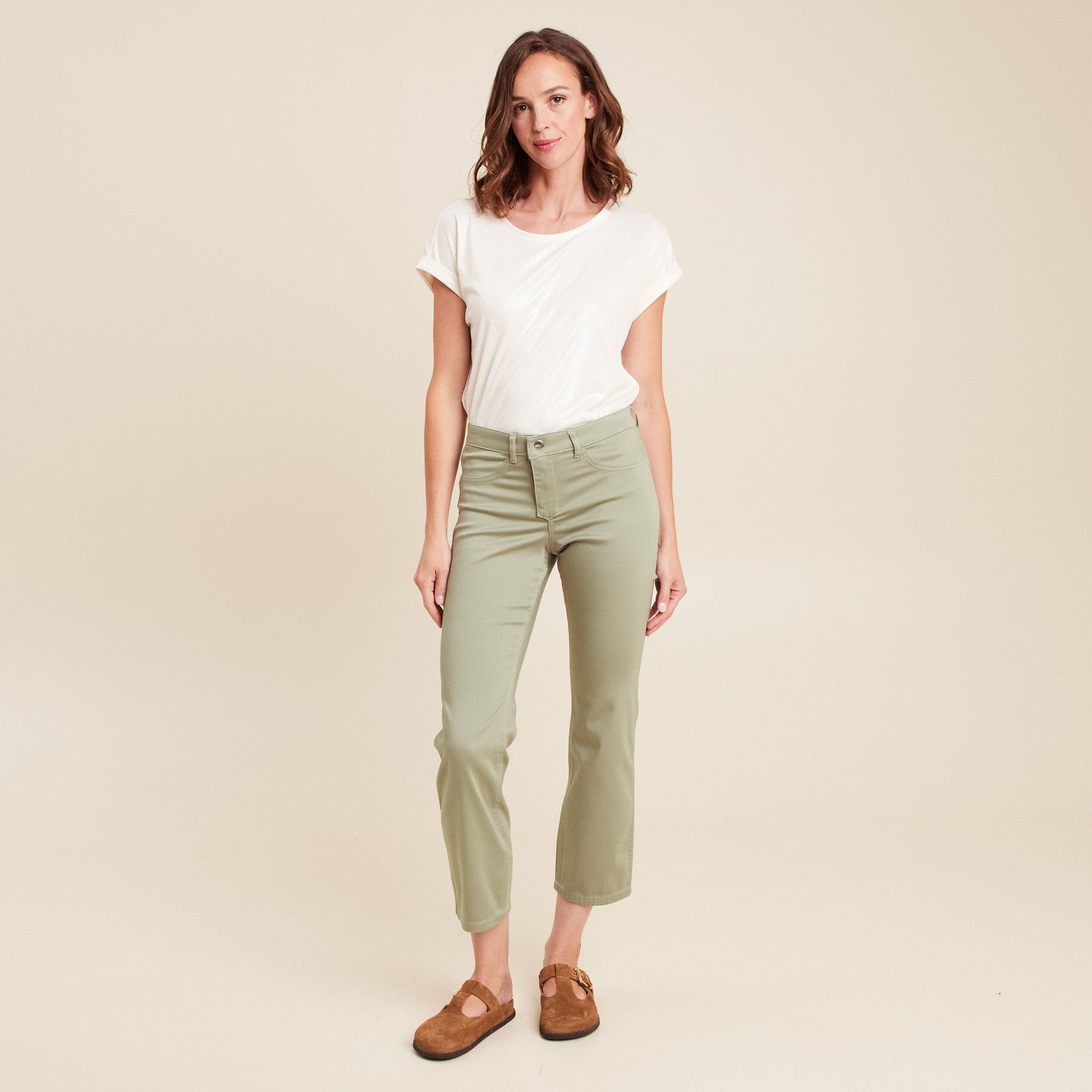 pantalon reversible droit 78eme vert olive femme Pantalon réversible droit 7/8ème vert olive femme