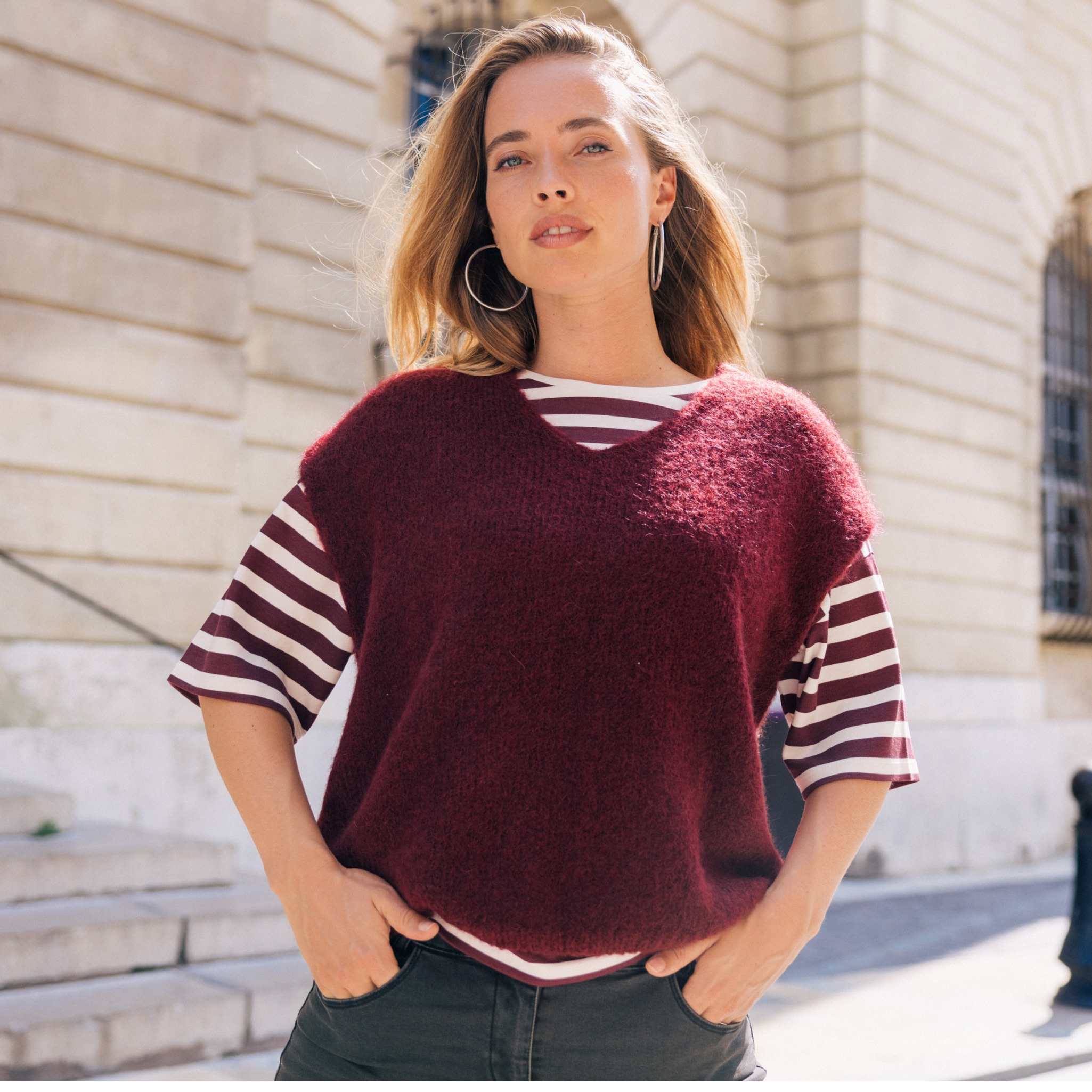 pull sans manches bordeaux femme Pull sans manches bordeaux femme