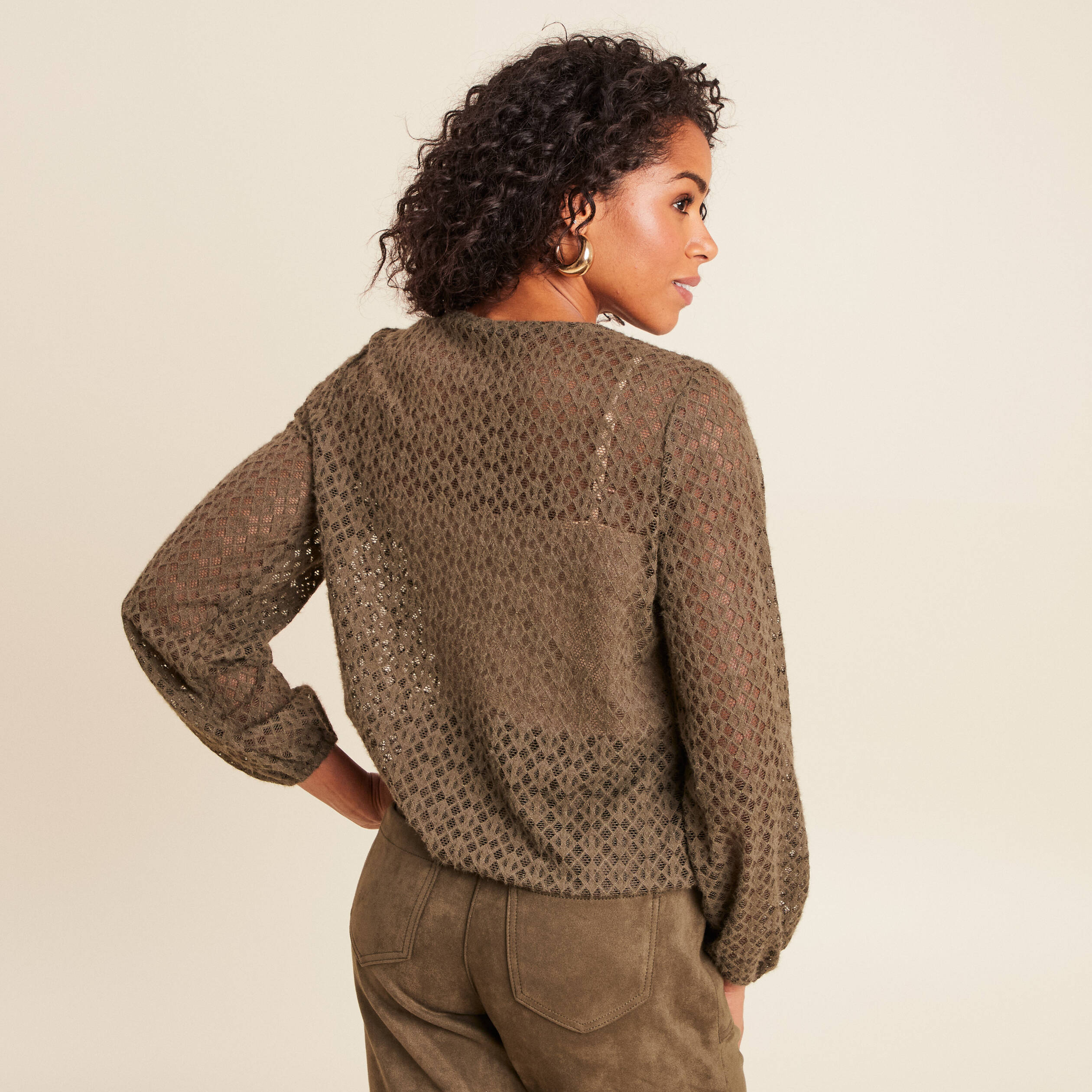 Blouse manches longues vert kaki femme