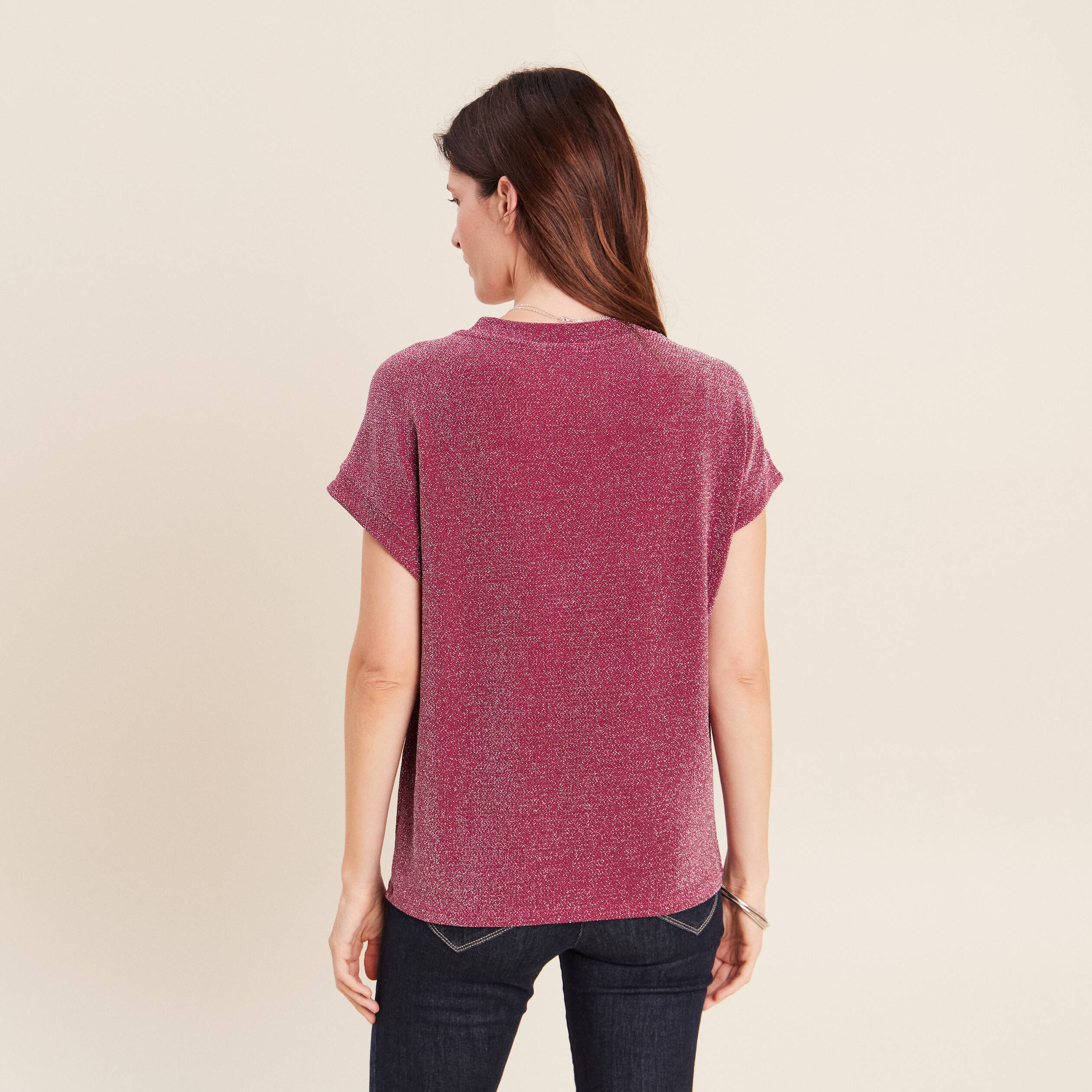 T-shirt manches courtes rouge fonc&eacute; femme