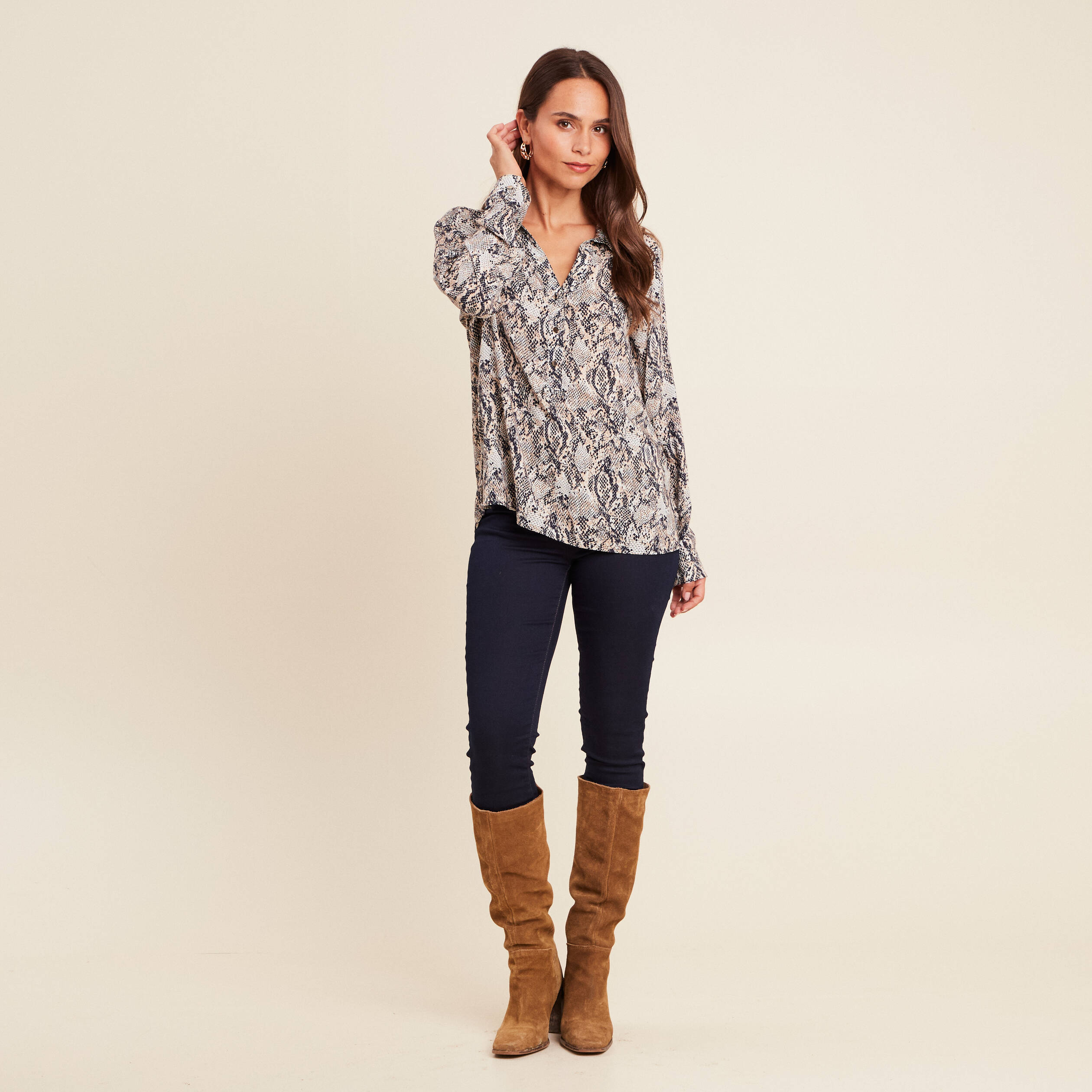 blouse fluide manches longues beige femme Blouse fluide manches longues beige femme