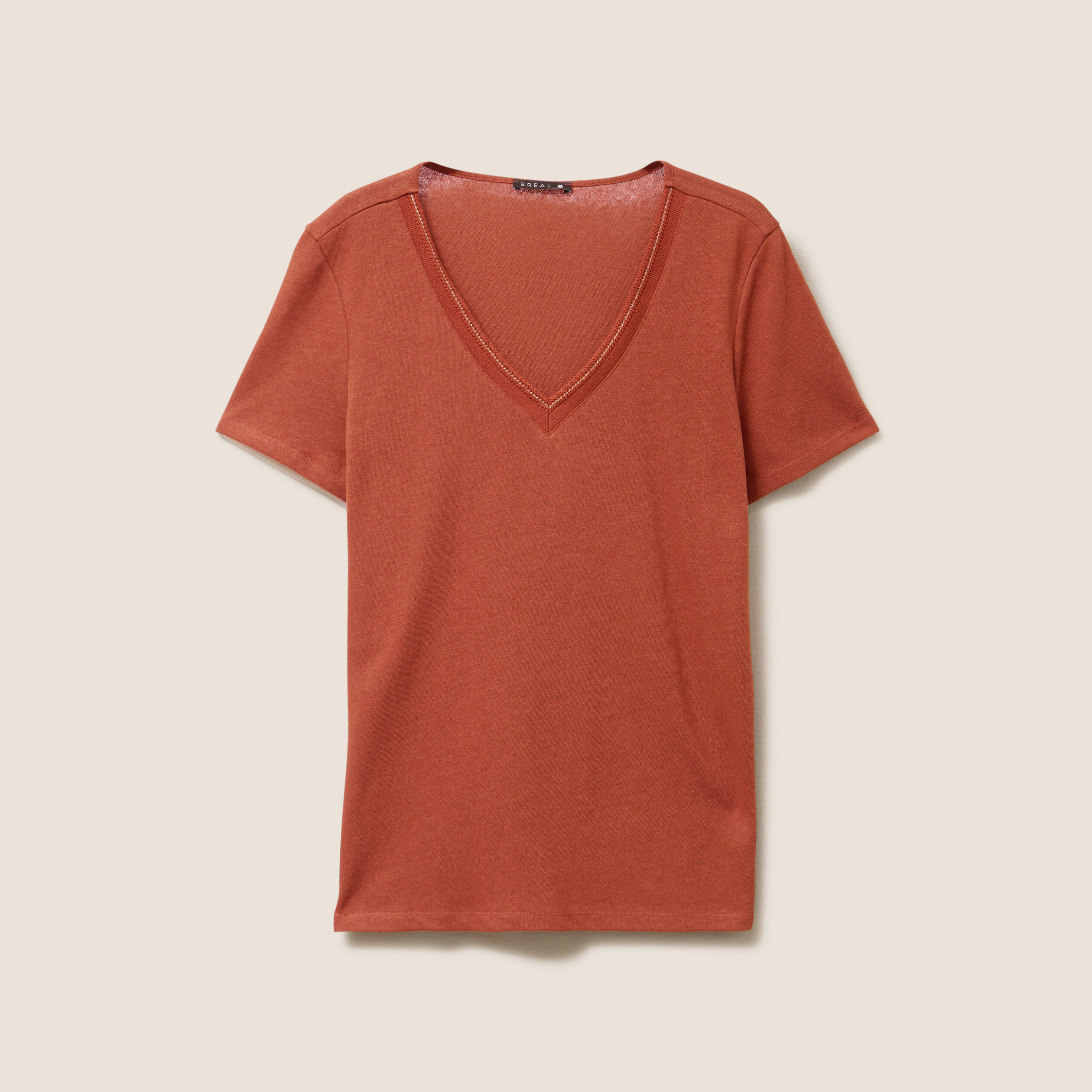 t shirt manches courtes col en v marron fonce femme T-shirt manches courtes col en V marron foncé femme