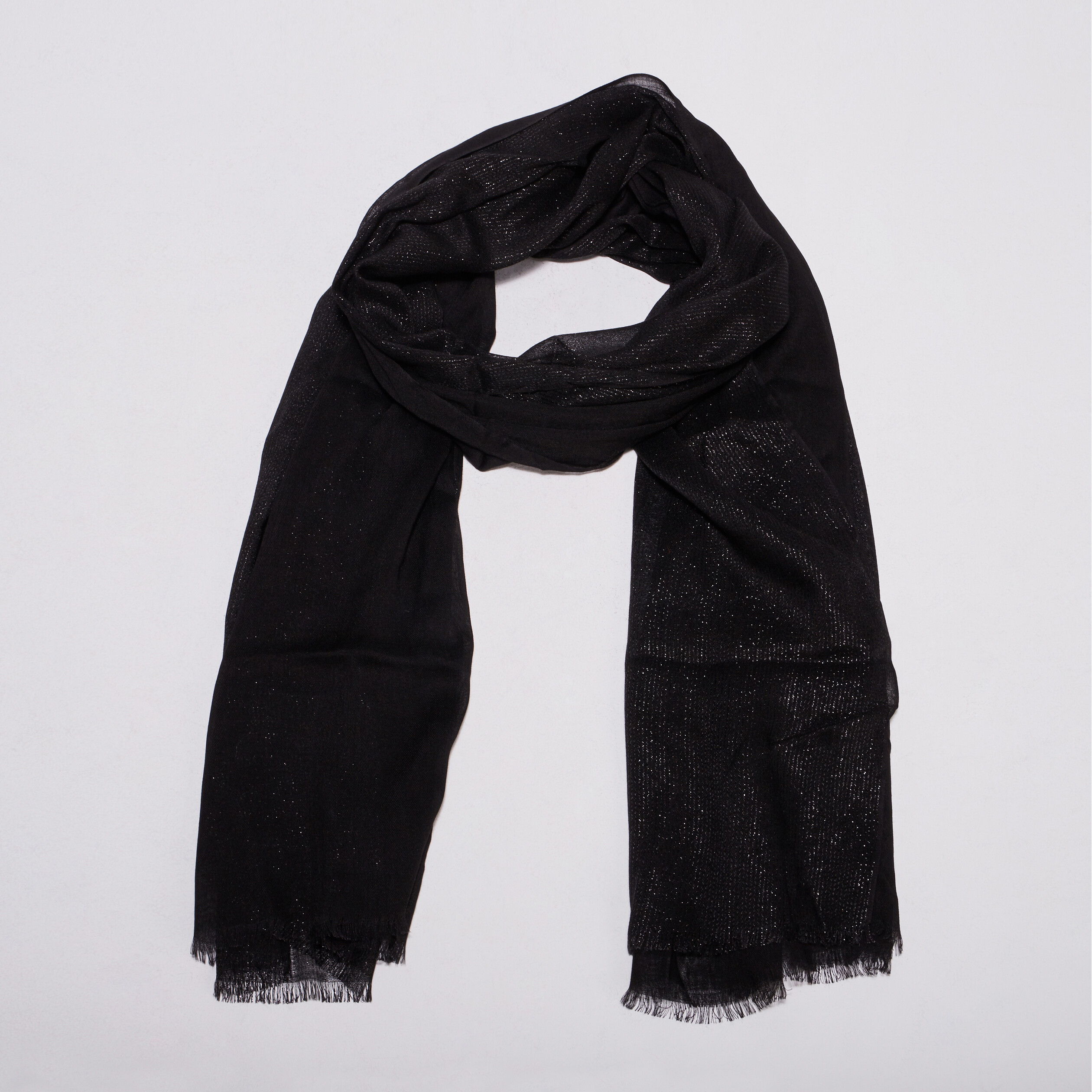 Foulard brillant &agrave; franges noir femme