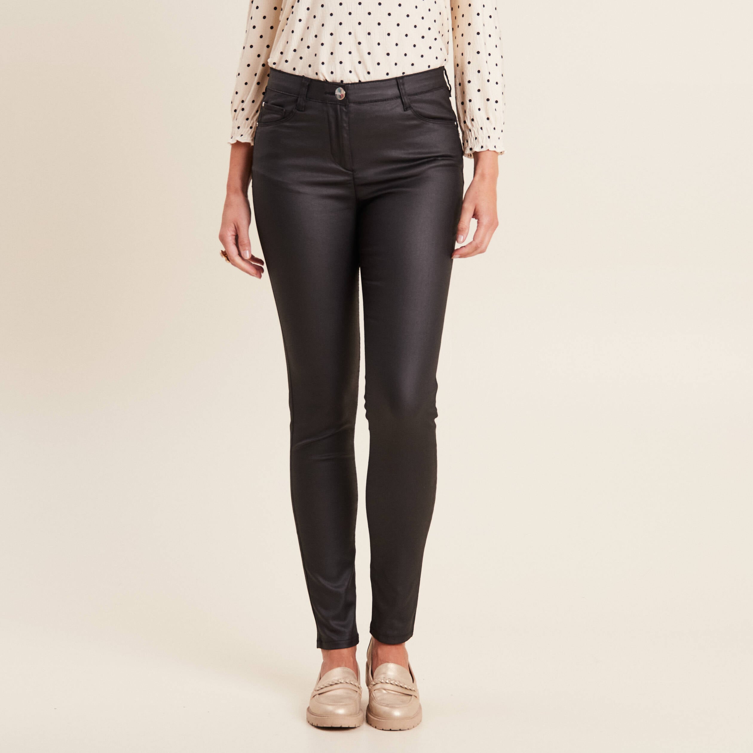Pantalon magique L'Unique enduit noir femme