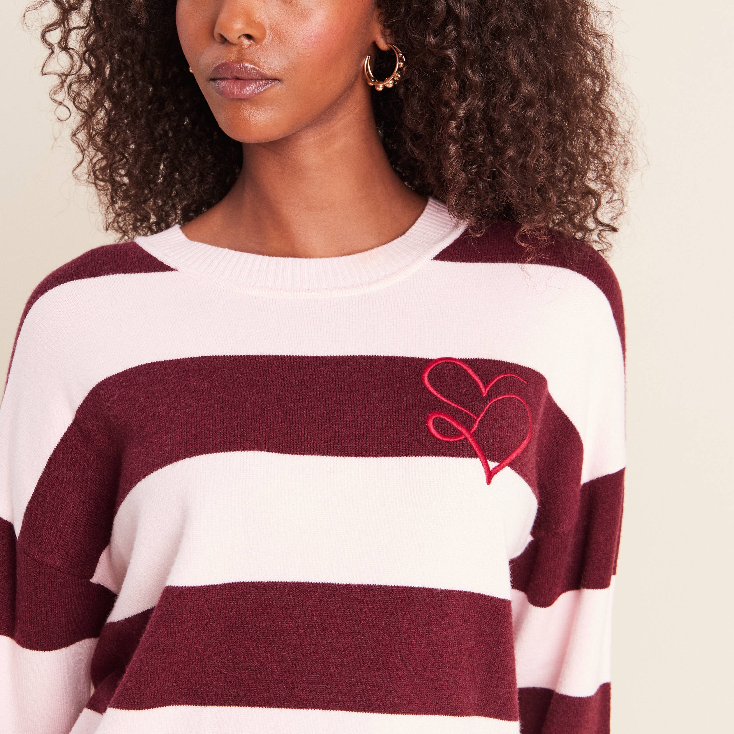 Pull col rond bordeaux femme