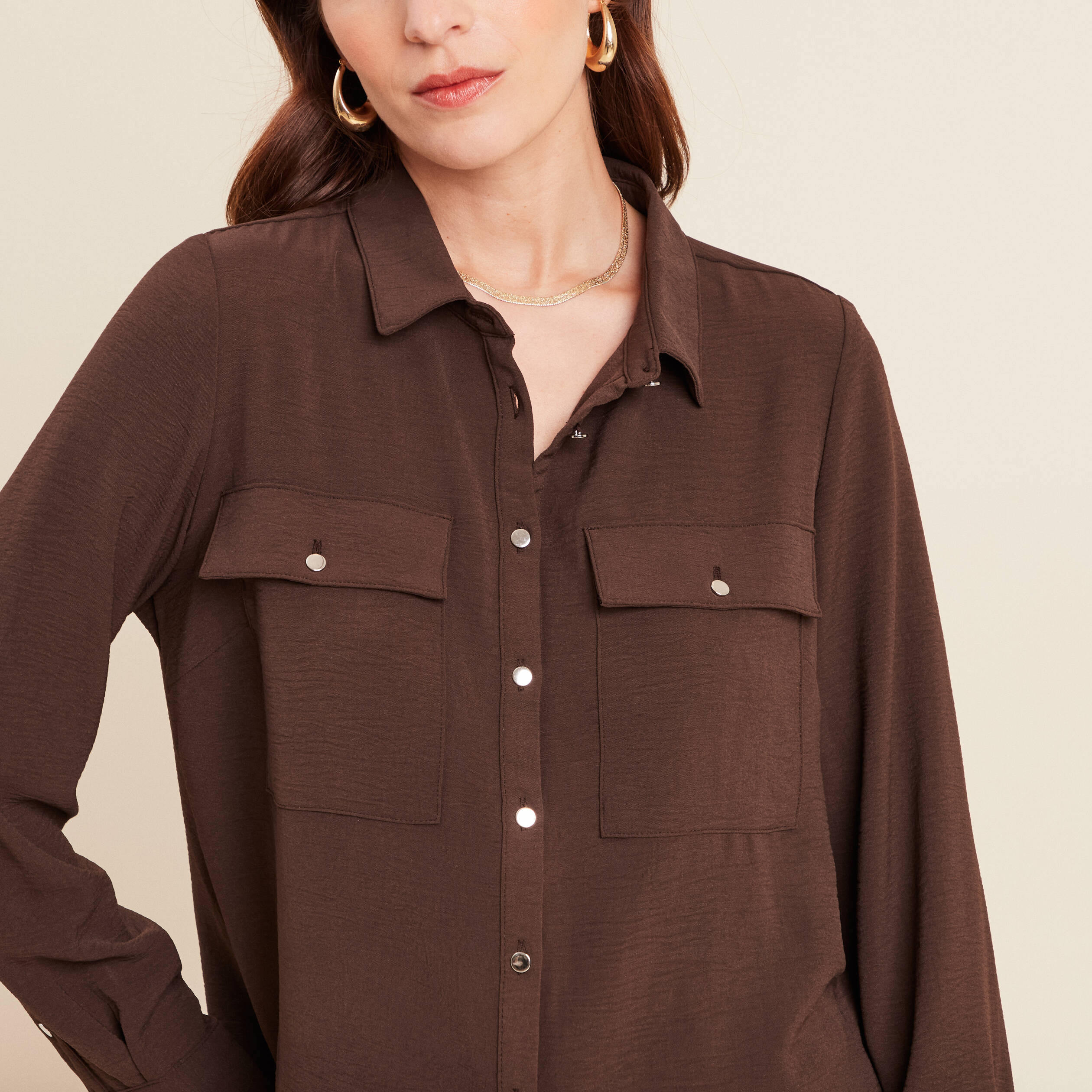 Chemise manches longues marron femme Bréal