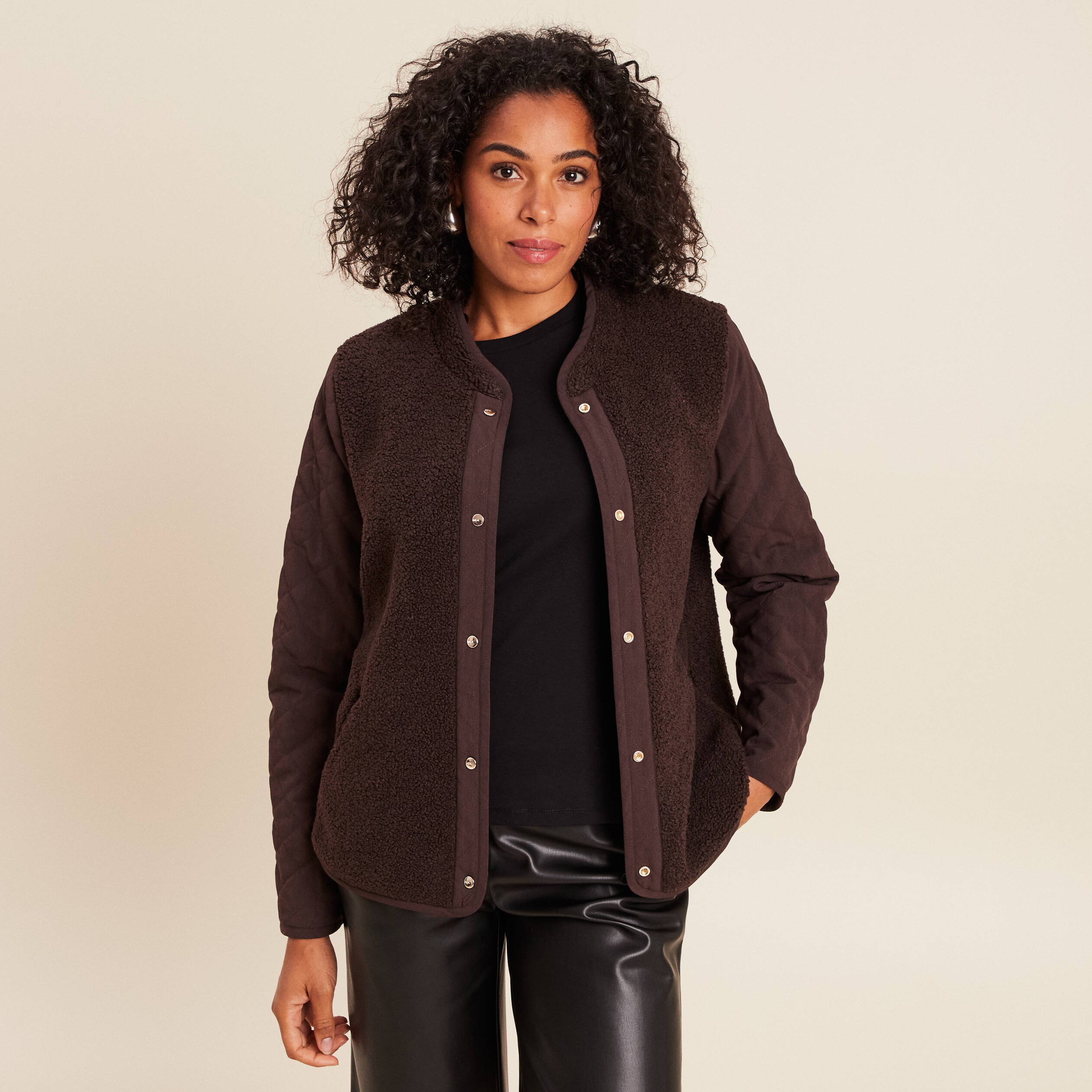 Parka cintr&eacute;e 4 en 1 avec capuche marron fonc&eacute; femme
