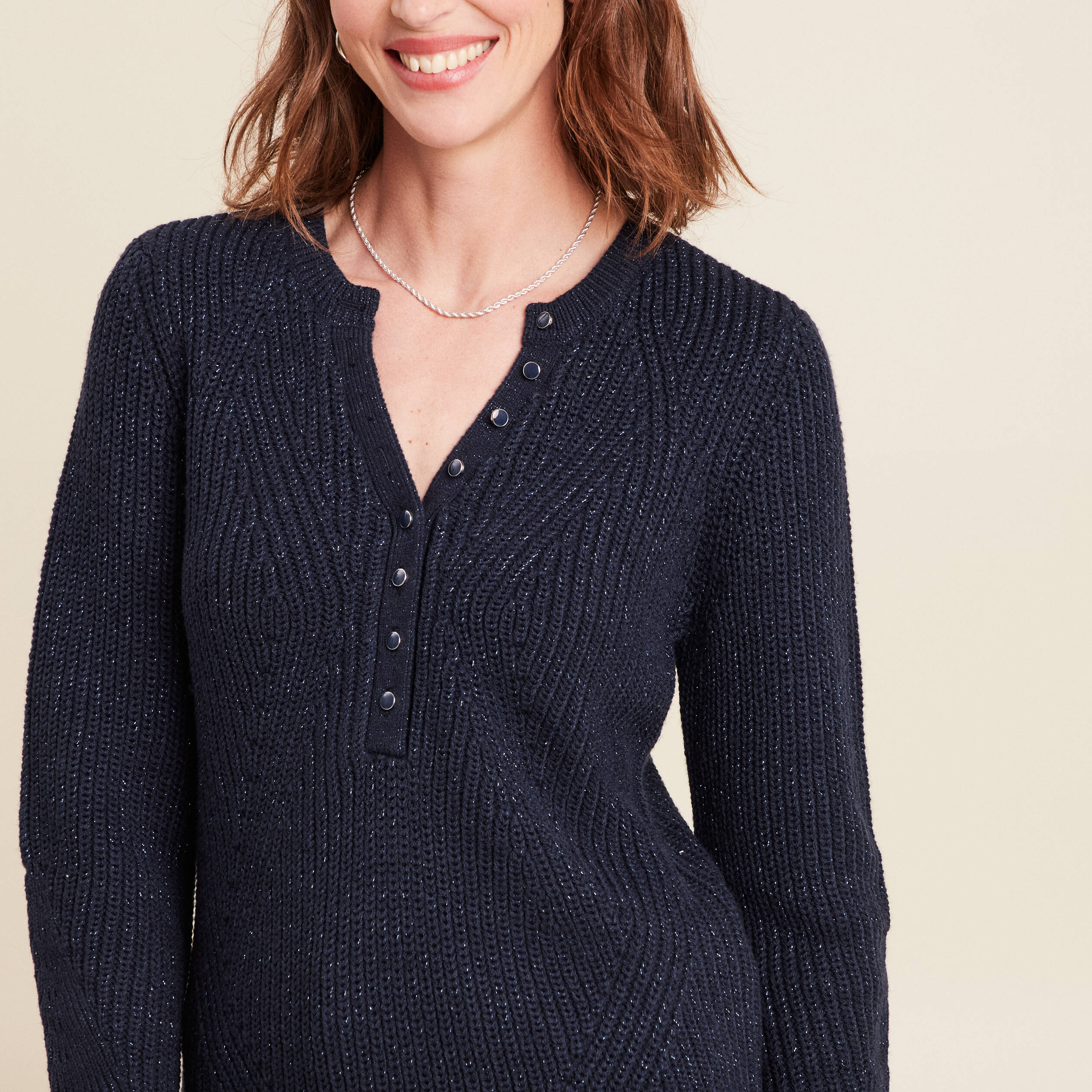 Pull manches longues bleu marine femme
