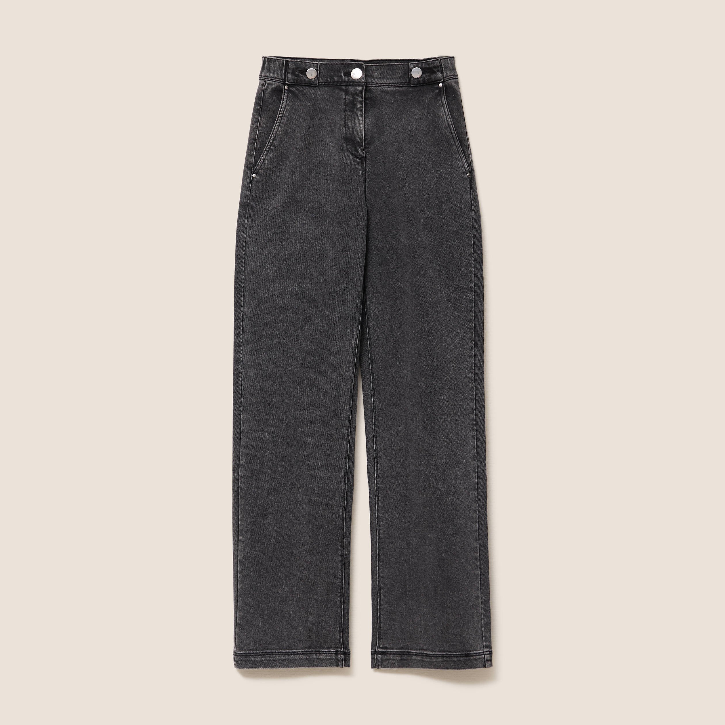 Jean droit taille haute long denim gris femme
