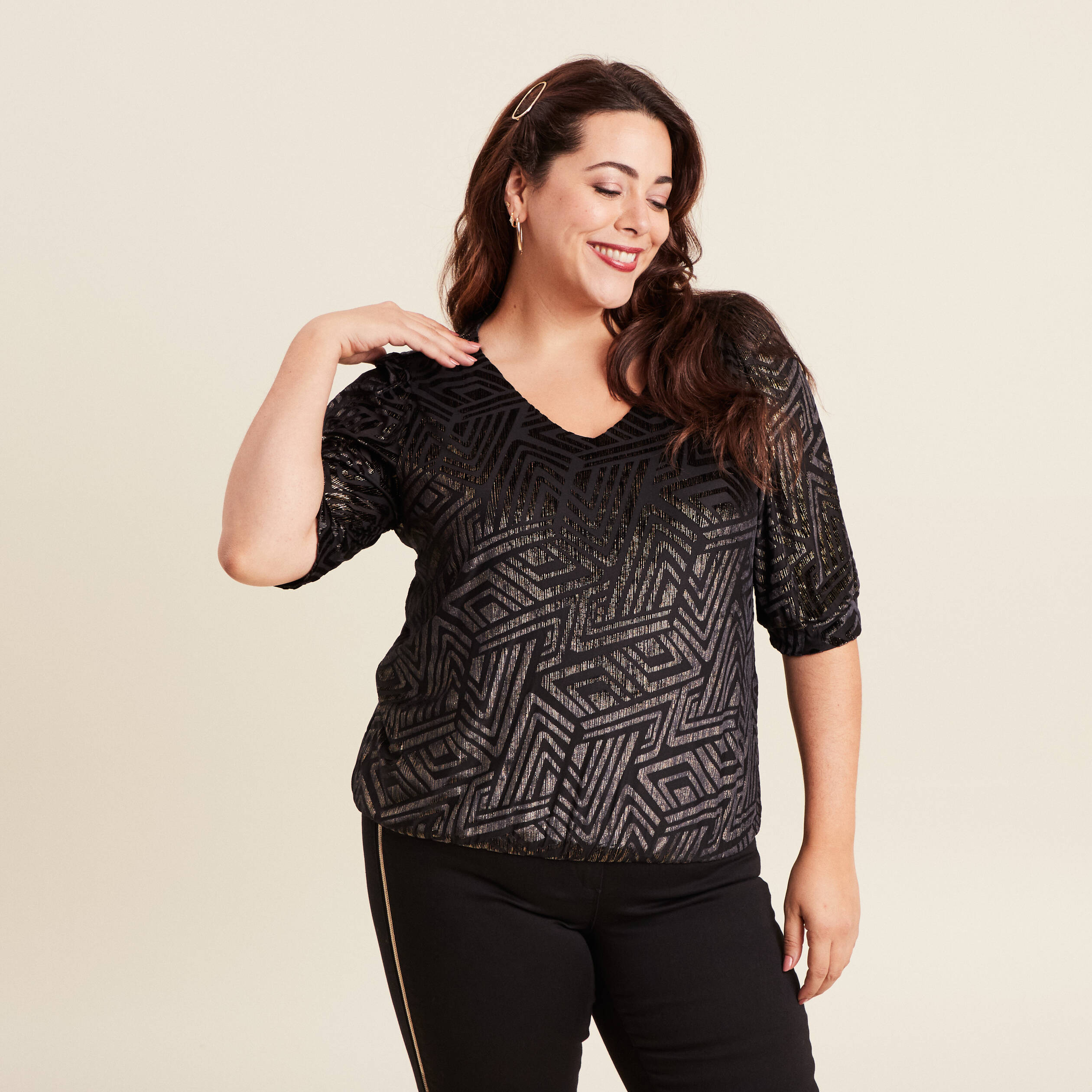 T-shirt manches 3/4 noir femme