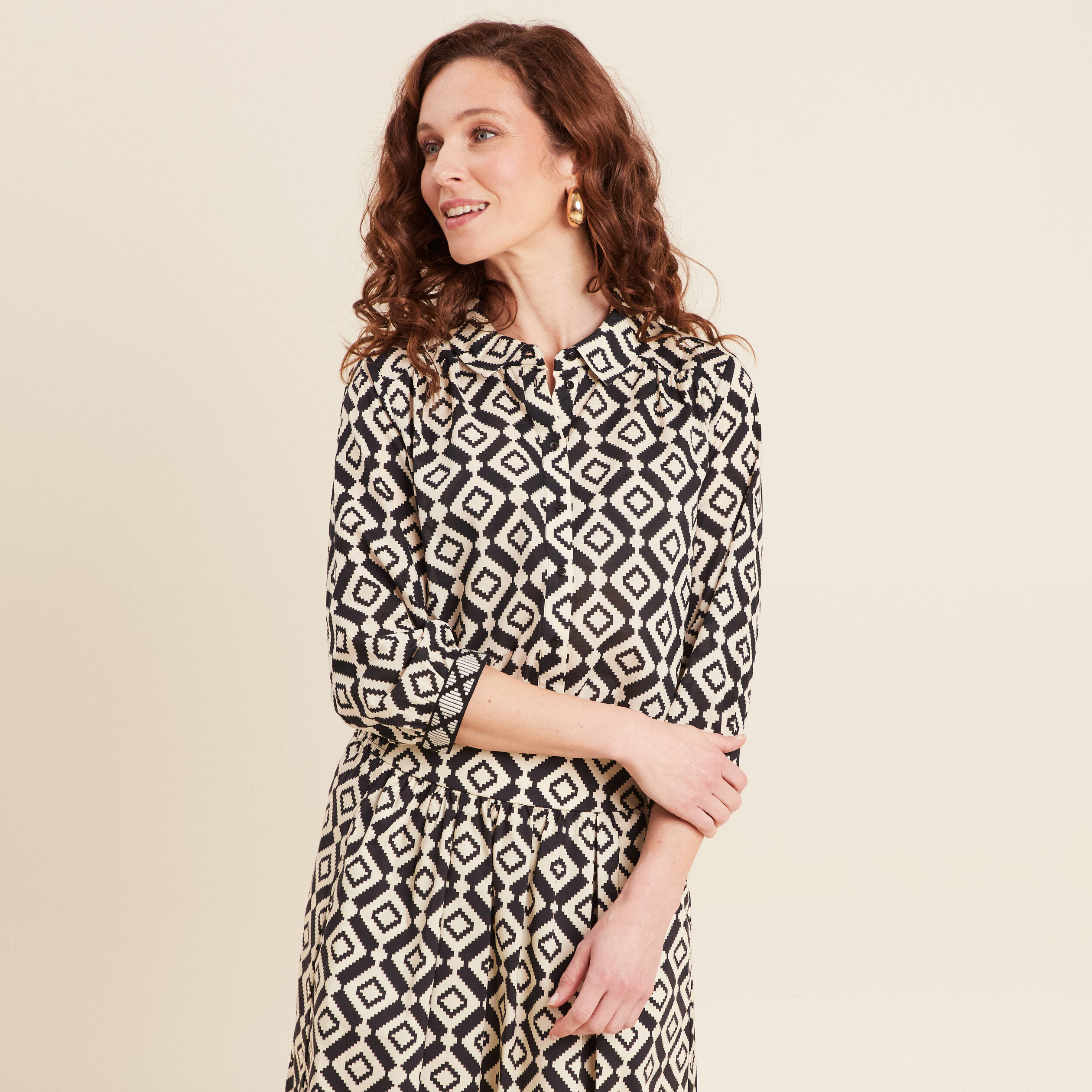 Chemise manches 3/4 noir femme