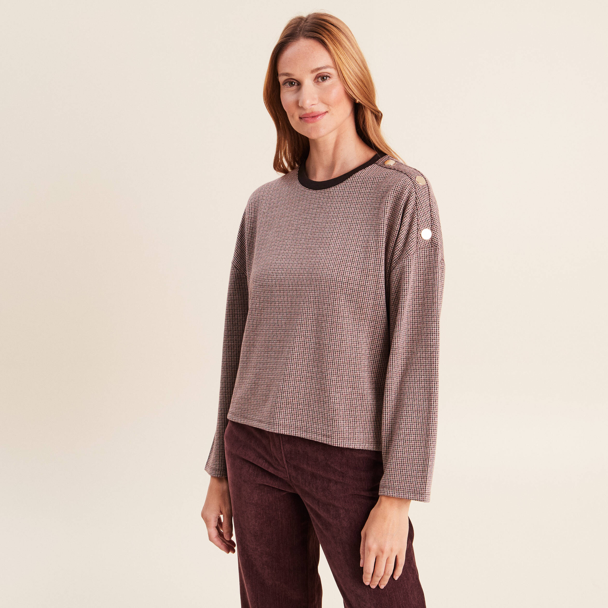 T-shirt ample jacquard manches longues multicolore femme