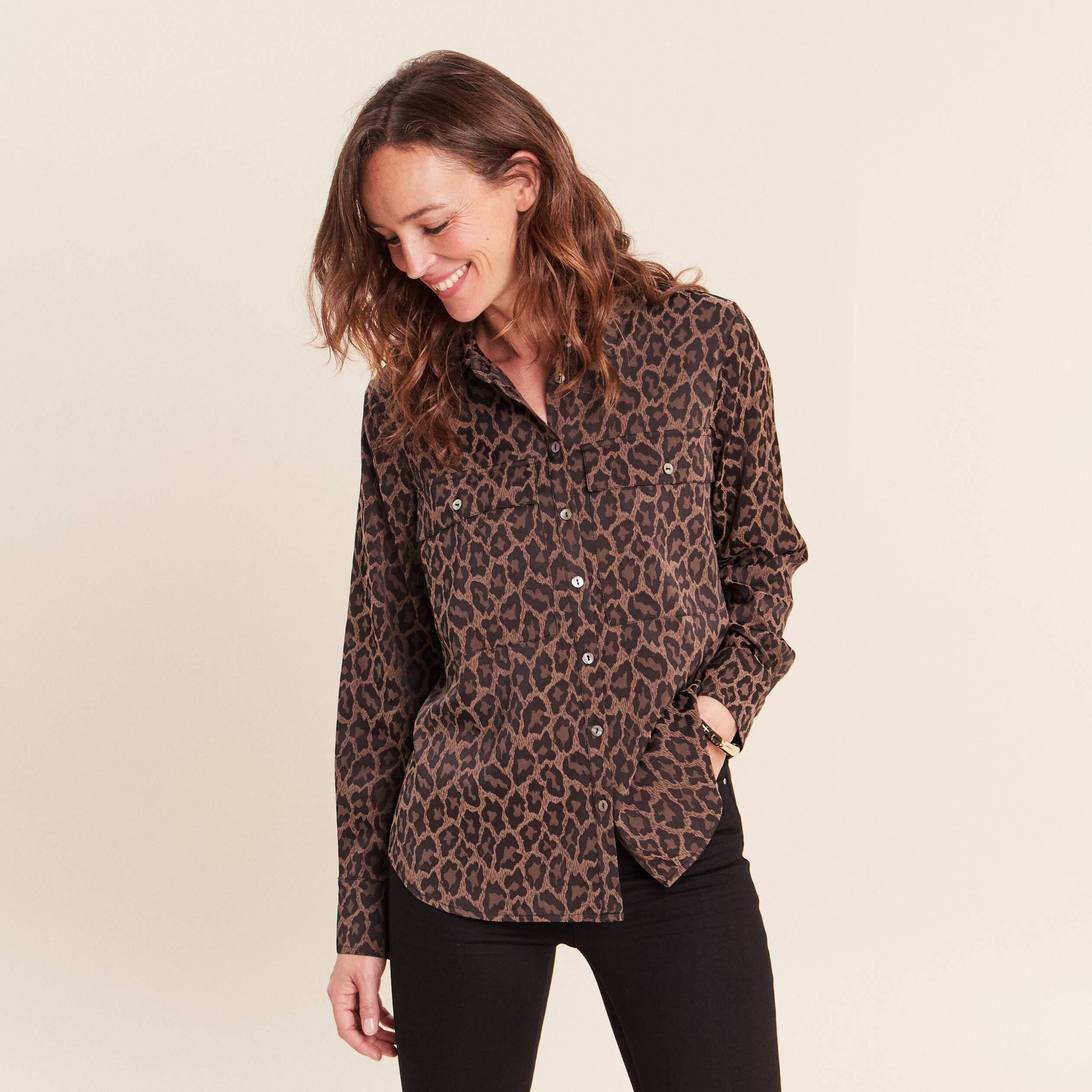 Chemise manches longues creme femme