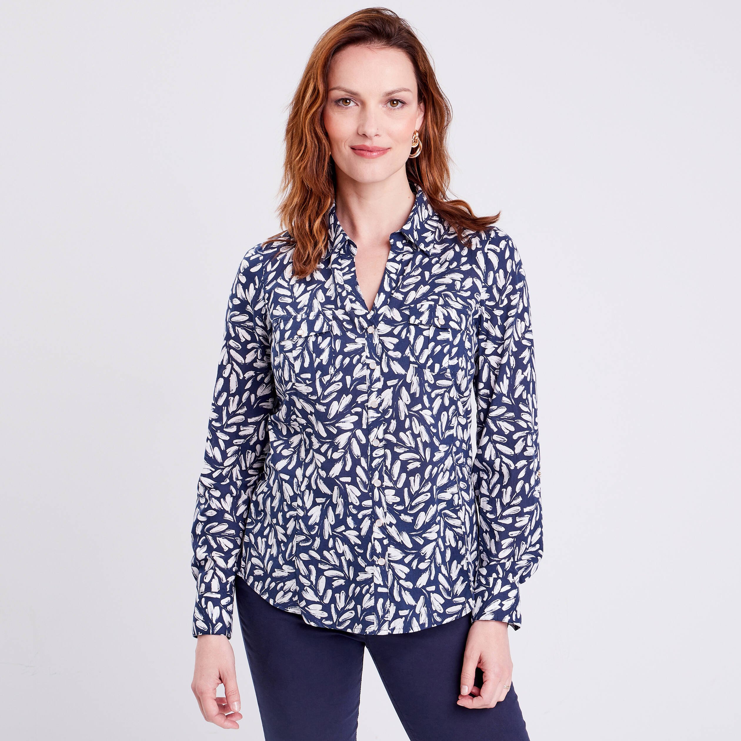 Chemise manches longues bleu foncé femme
