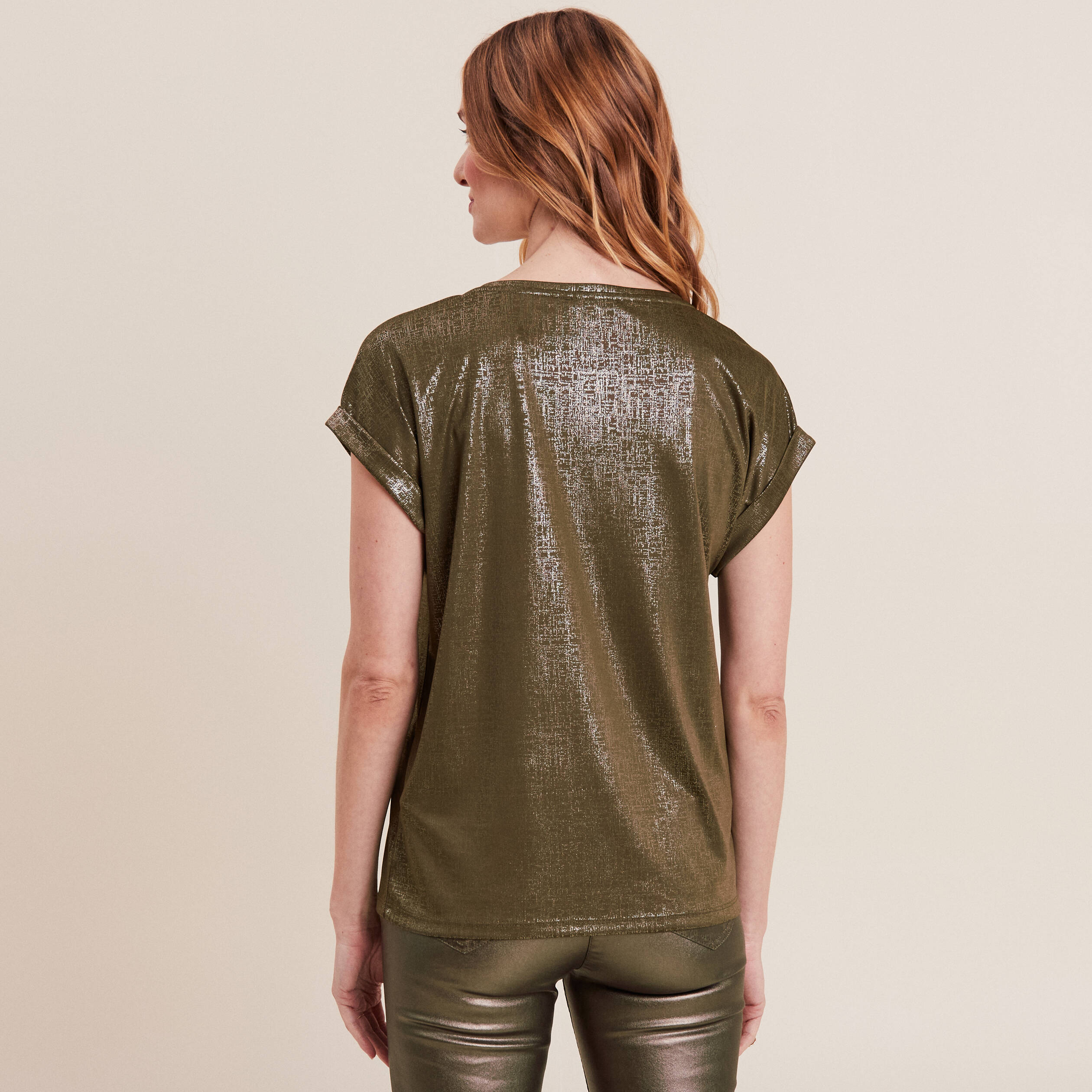 T-shirt manches courtes vert olive femme