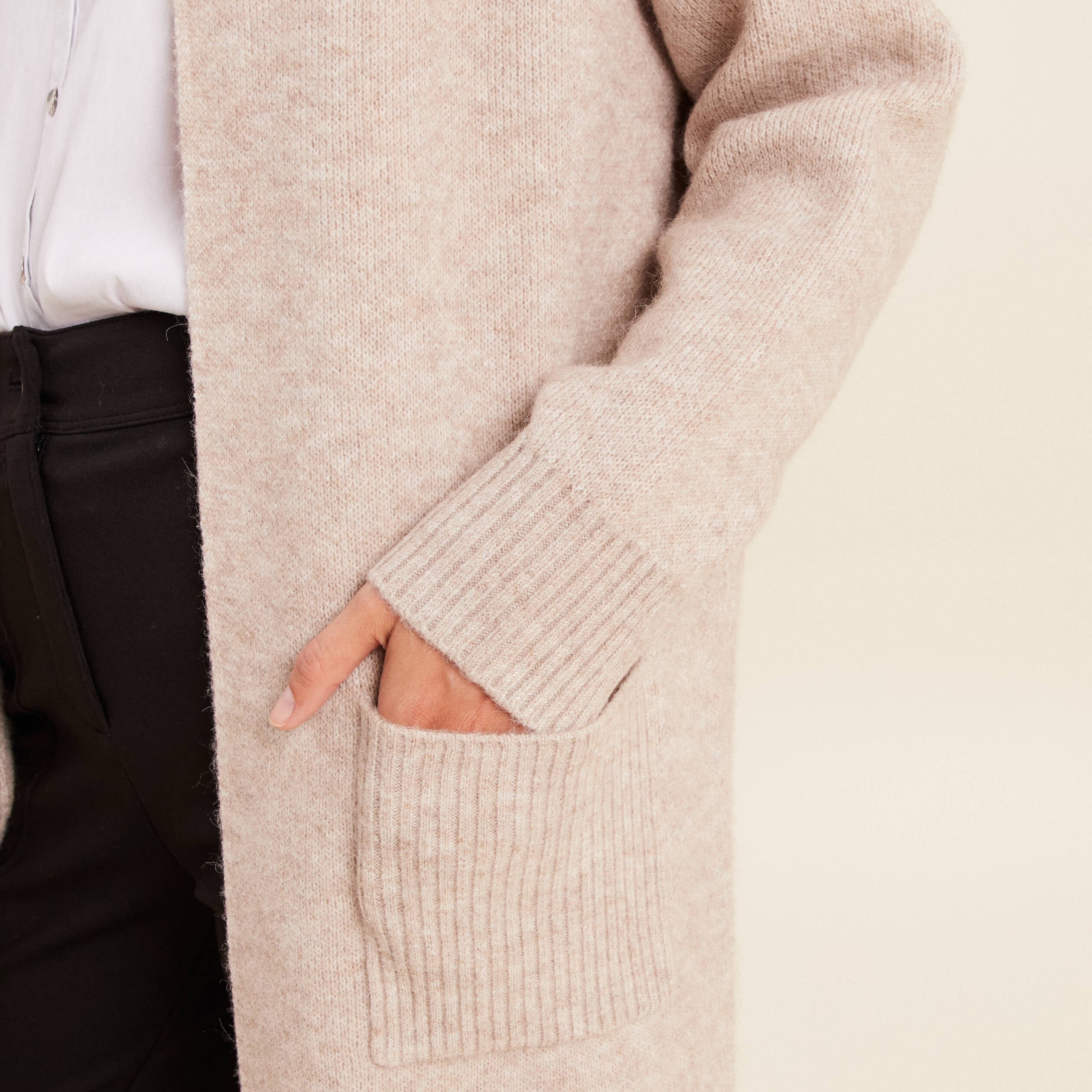 Gilet manches longues avec poches creme femme