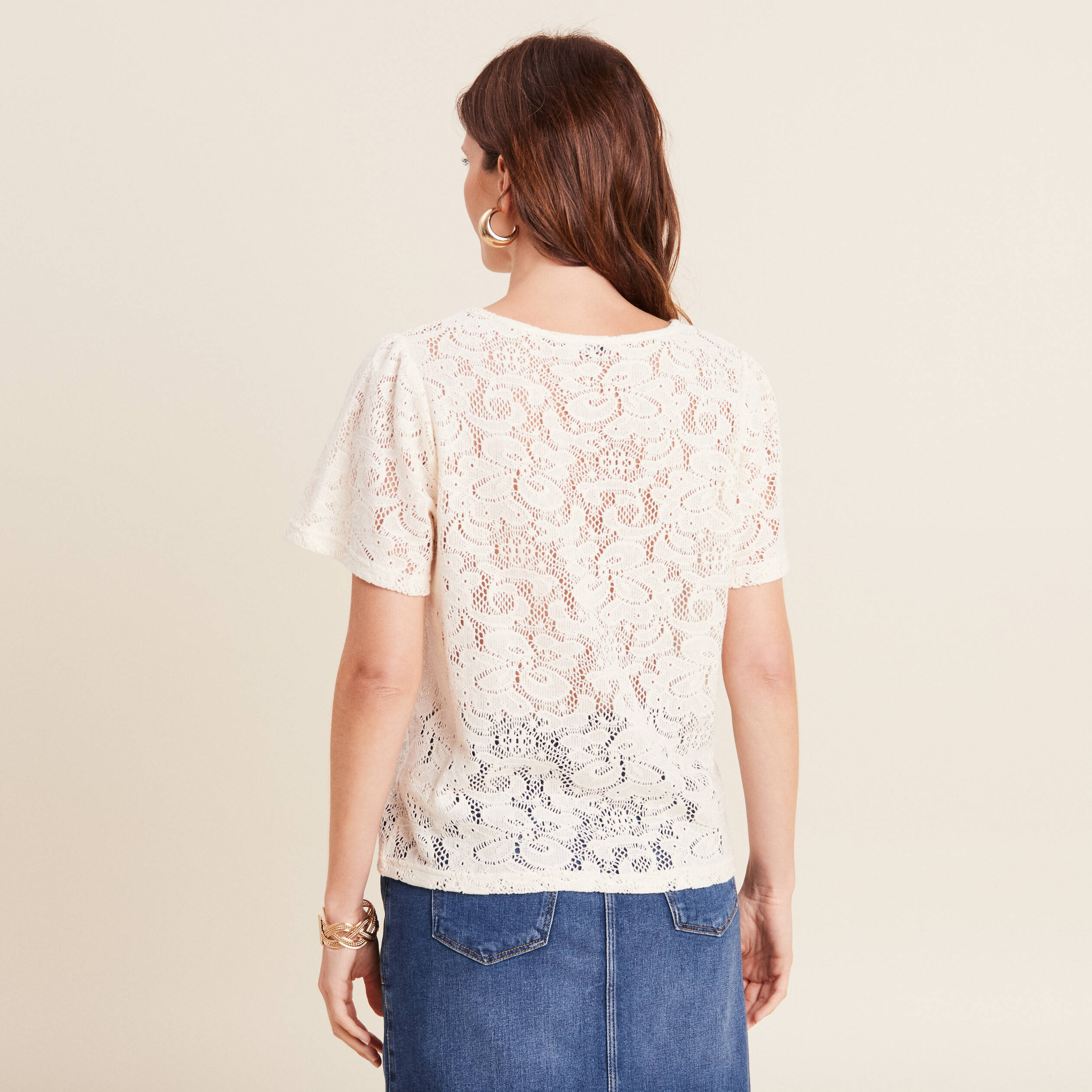 T-shirt manches courtes ecru femme